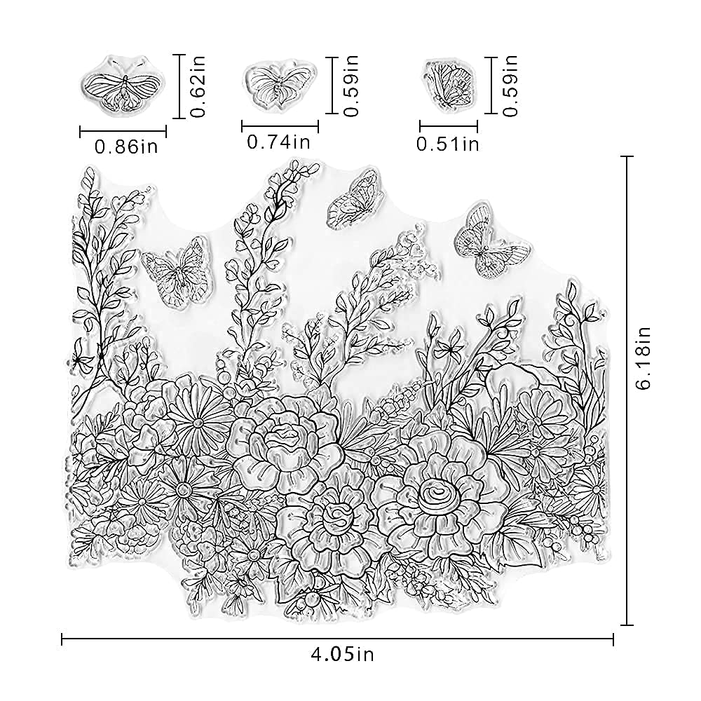 Spring Butterfly Flower Clear Stamps for Card Making - Floral Leaves Rubber Stamps with Transparent Background for DIY Scrapbooking, Photo Albums & Journaling - Perfect for Handmade Greeting Cards, Wedding Invitations and Craft Projects