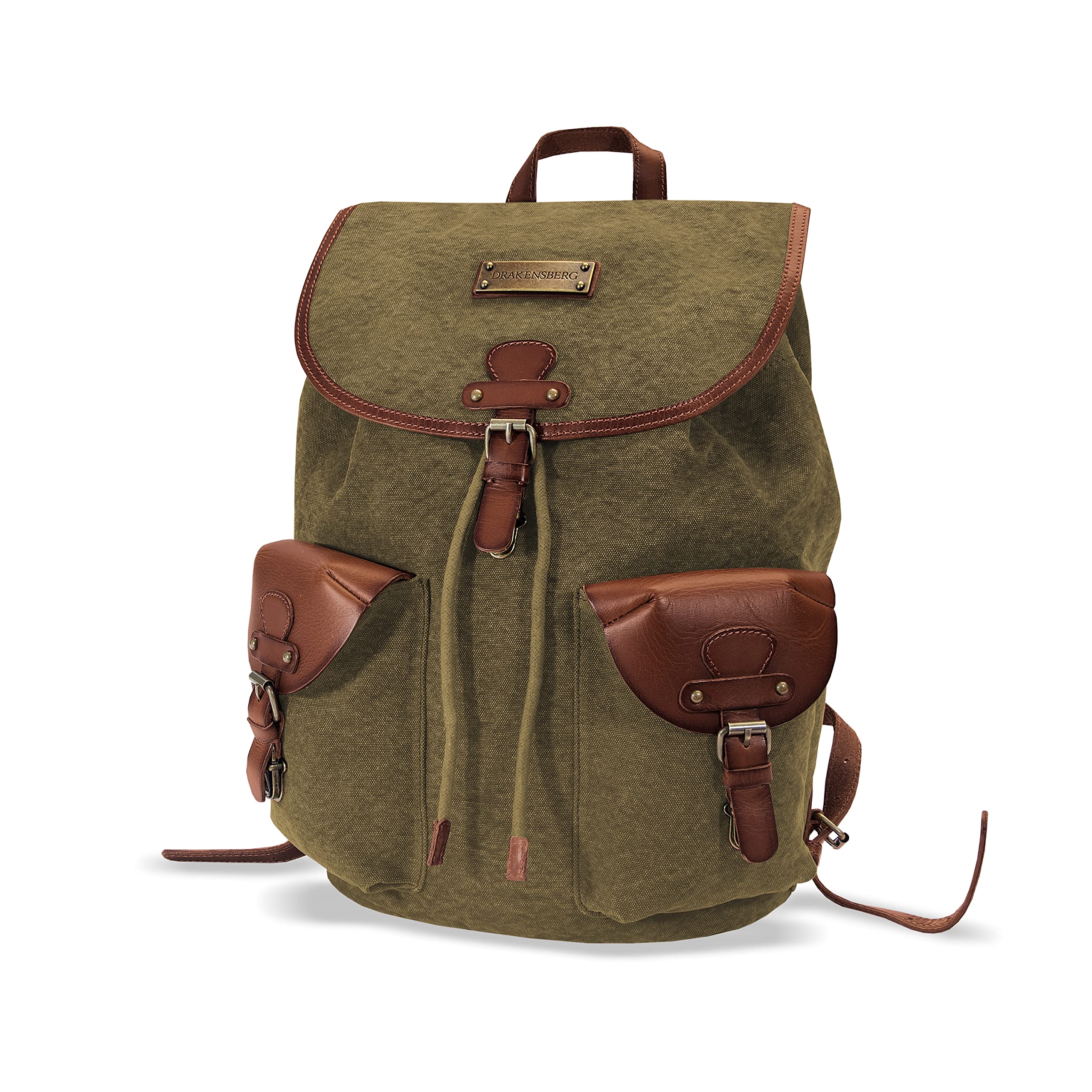 DRAKENSBERG Vintage Retro Hiking Backpack 'Henrietta' - 20L Sustainable Handmade Canvas & Leather Daypack for Women & Men with 13