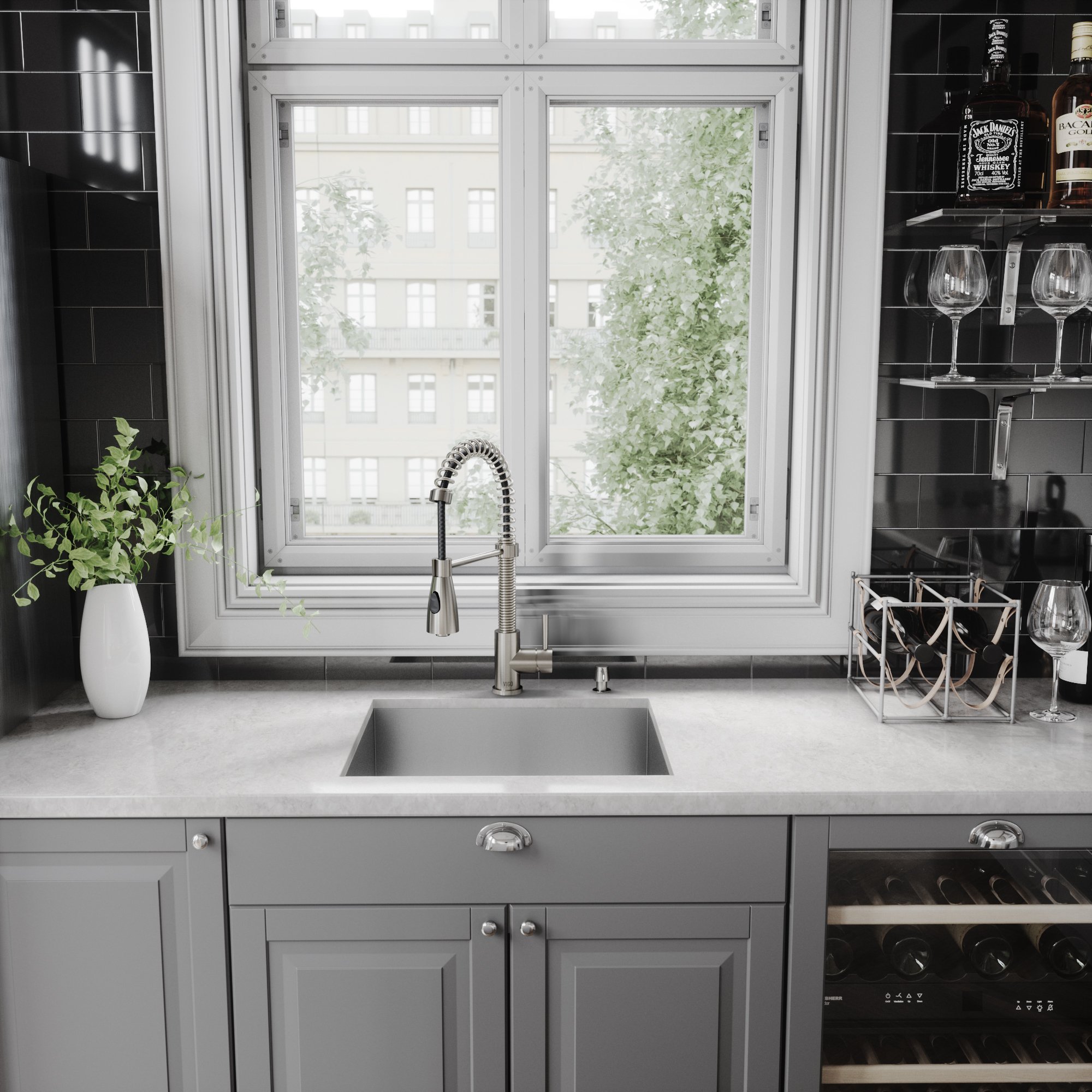 VIGO Brant 19-Inch Stainless Steel Single Handle Pull-Down Sprayer Kitchen Faucet with Soap Dispenser - VG02003STK2 | Modern Sink Faucet for Home & Restaurant Kitchens