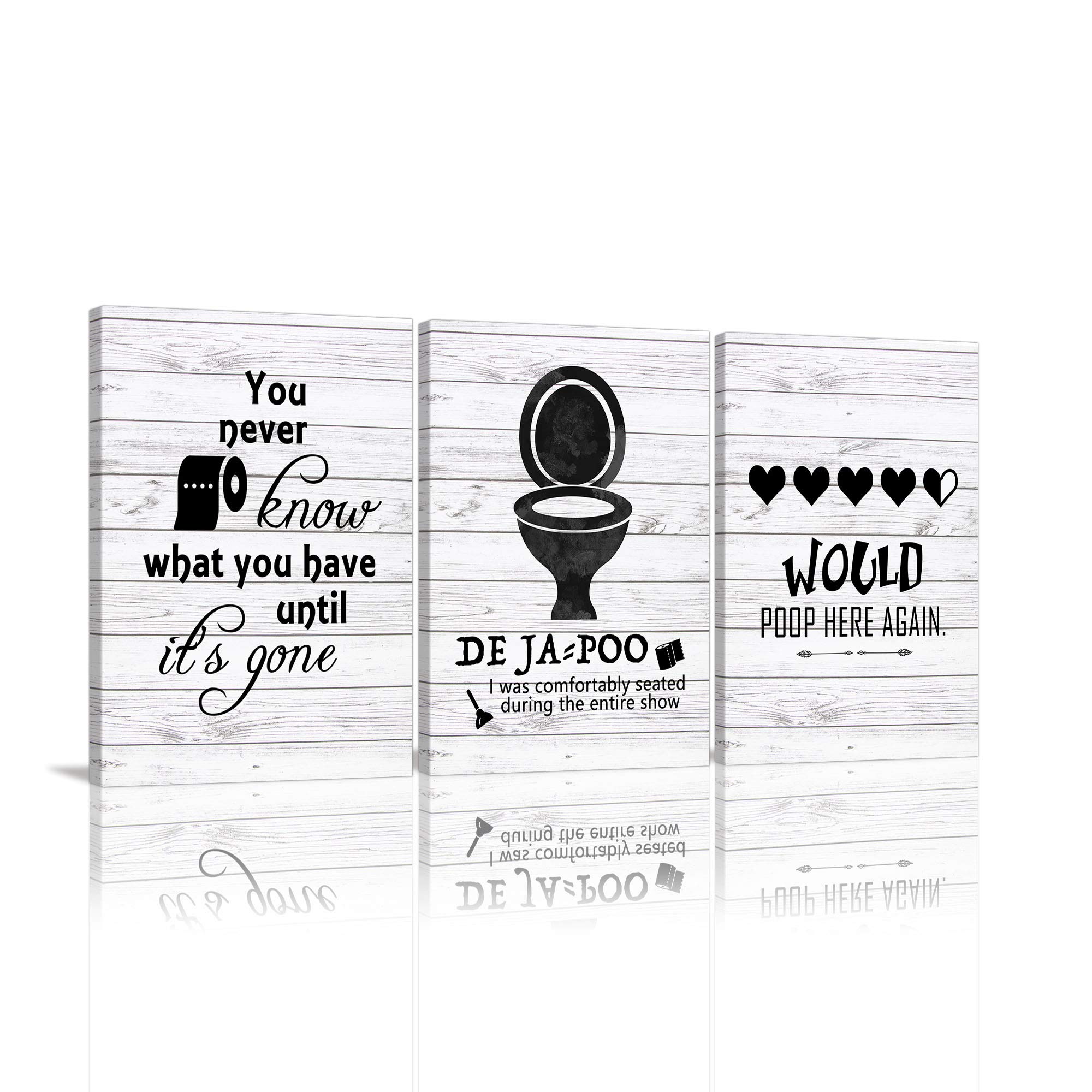 KALAWA Large Funny Bathroom Wall Decor - 3-Piece Abstract Canvas Art Prints (20x28 inch) Ready to Hang - Perfect for Powder Room, Guest Bath & Home Decor