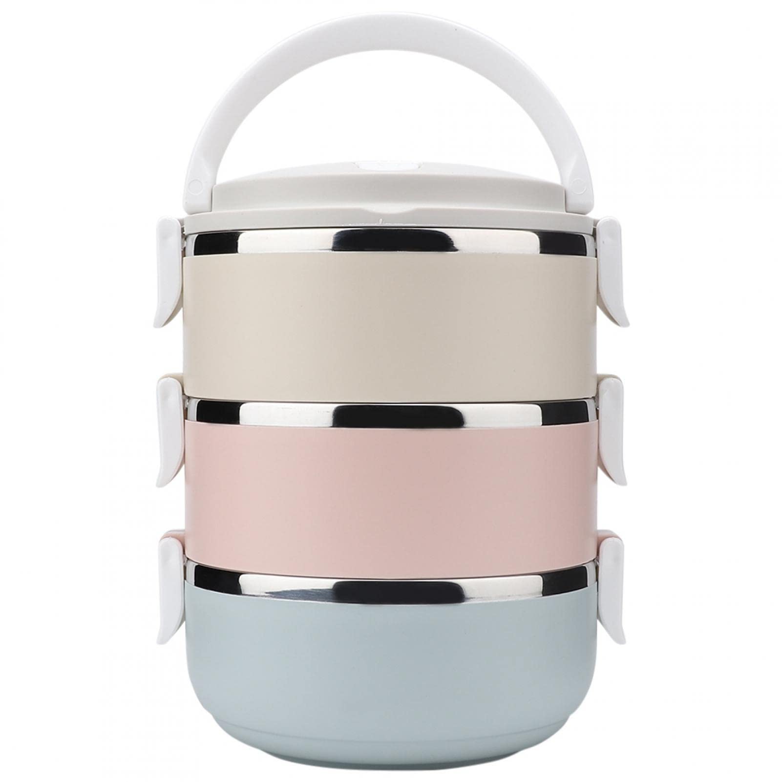 Stackable Insulated Lunch Box 3 Compartments - 2.1L Leakproof Bento Box for Adults, Men & Women - Thermal Food Container for School, Office, Picnic & Outdoor Activities