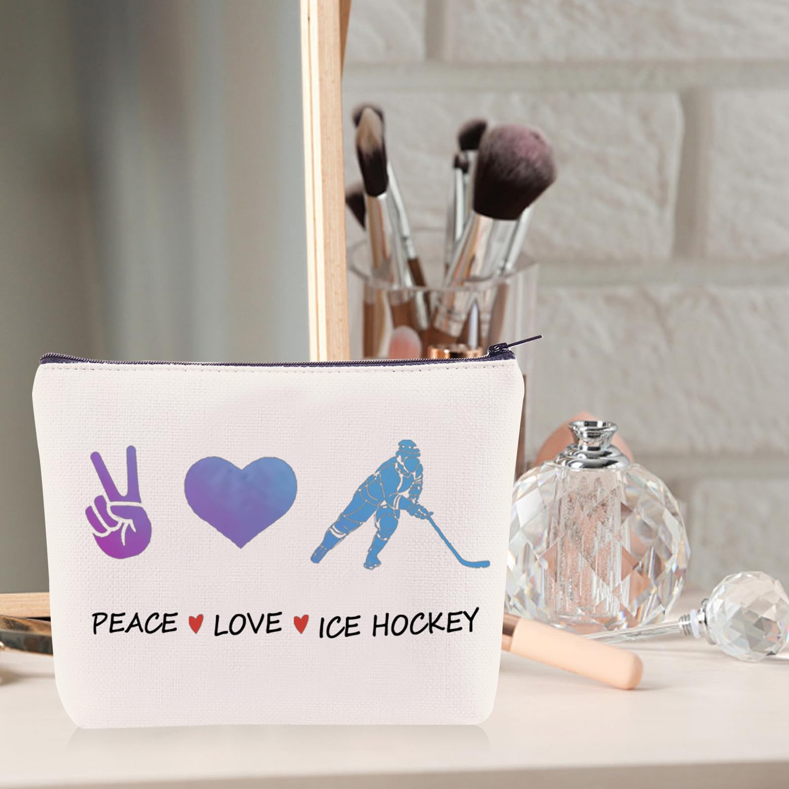 Stylish Canvas Cosmetic Bag - Inspirational Hockey Themed Makeup Pouch with Zipper, Perfect Travel Organizer for Ice Hockey Lovers | Funny & Unique Gift for Women (Birthday, Christmas) | Great for Sports Events, Gym & Daily Makeup Storage