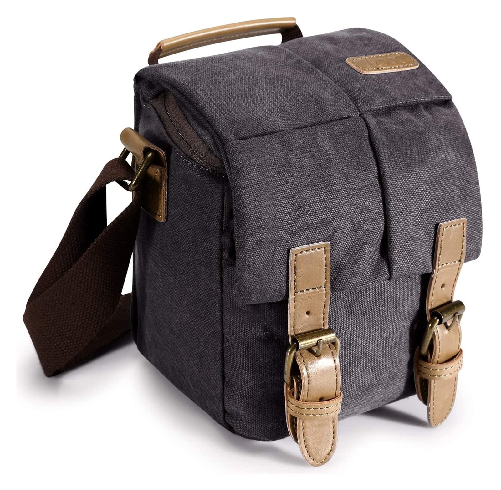 Vintage Waterproof Canvas DSLR Camera Bag with Leather Trim - Shockproof SLR Shoulder Messenger Bag for Photographers (Gray, Large) - Perfect for Travel, Hiking & Outdoor Photography