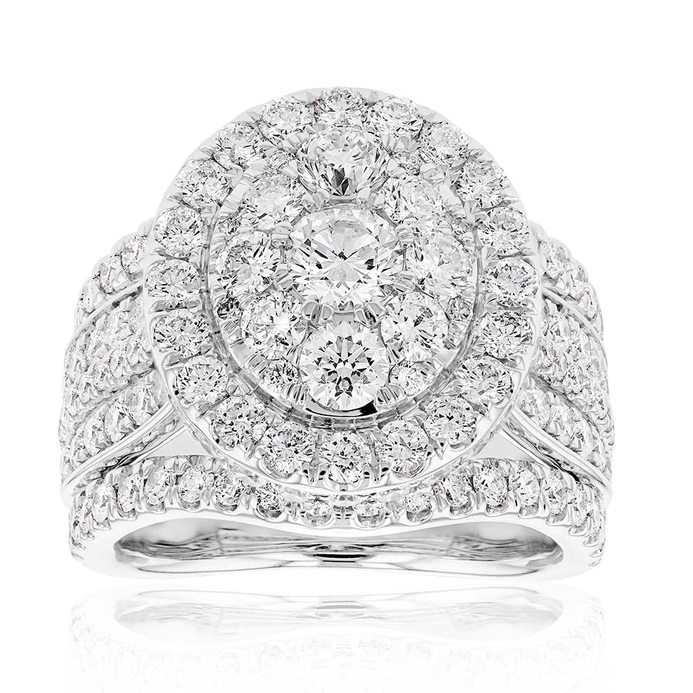 14ct White Gold 4 Carat Oval Diamond Cluster Ring for Women - Elegant Engagement, Wedding, Anniversary Jewelry Gift
