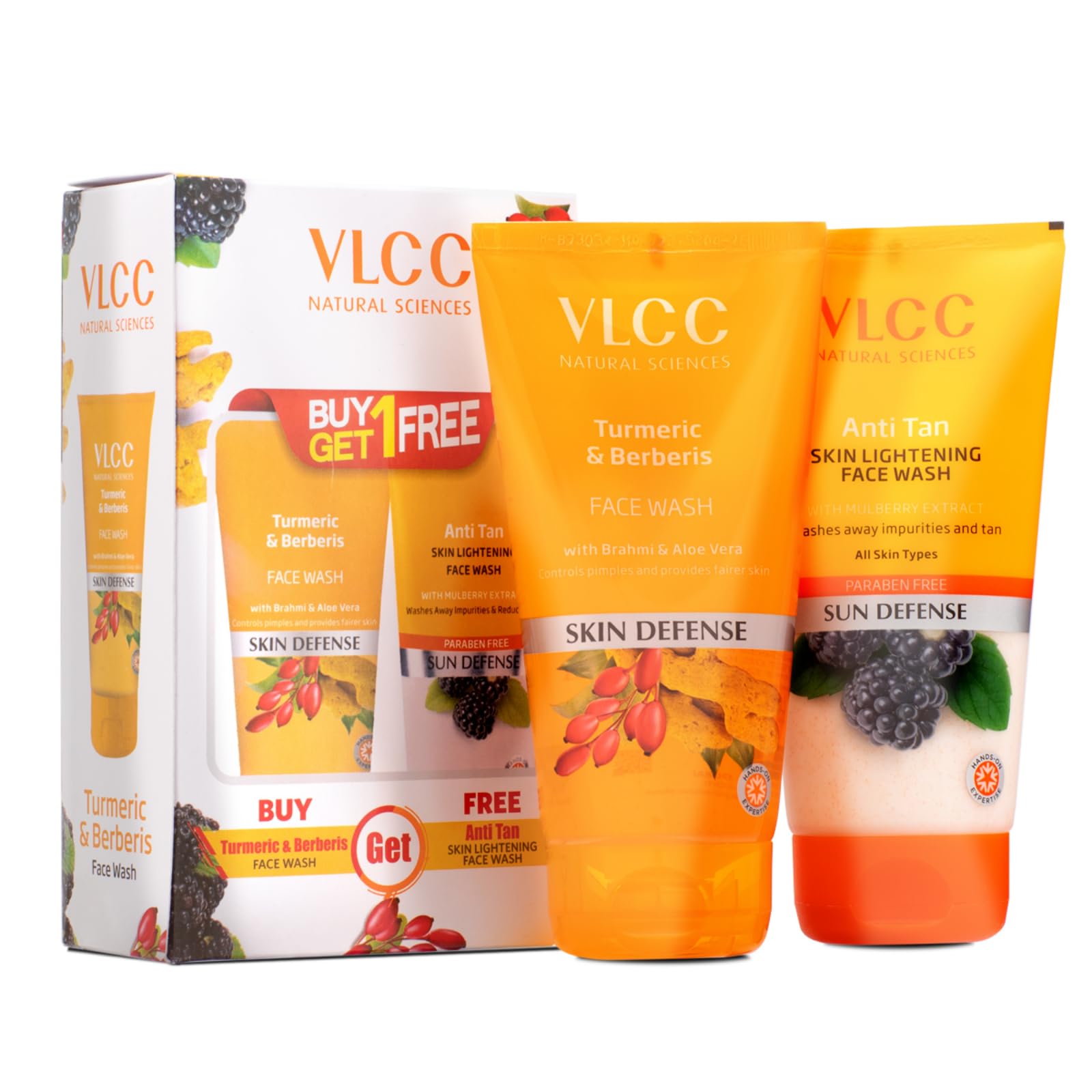 VLCC Turmeric & Berberis Brightening Face Wash 150ml (Pack of 2) - Anti-Tan, Skin Lightening with Natural Extracts - Buy 1 Get 1 Free - Perfect for Daily Glow & Sun-Damaged Skin Care Routine
