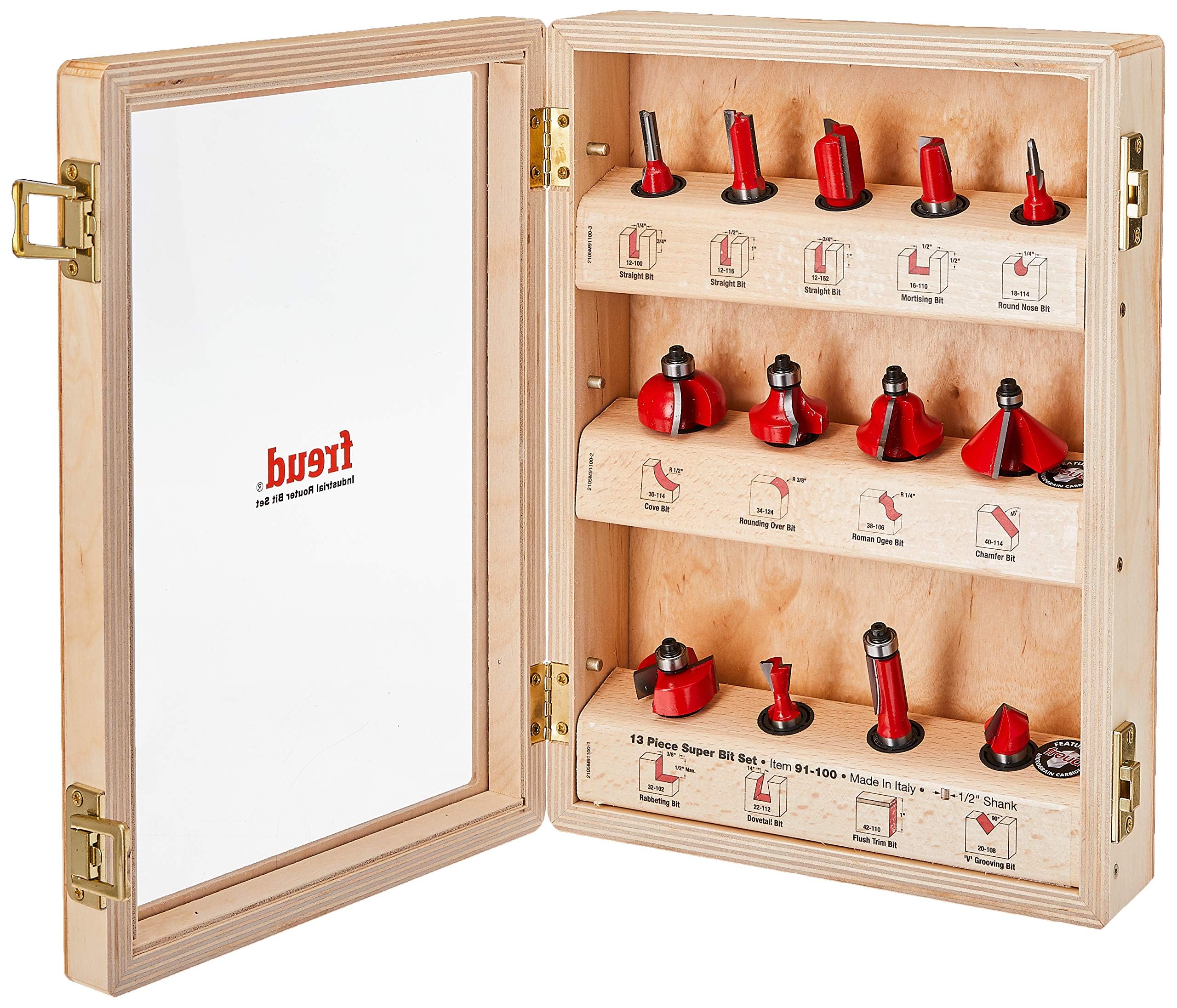 Freud 91-100 13-Piece Super Router Bit Set with 1/2-Inch Shank - Premium Woodworking Tools for Cabinets, Doors & Furniture Making