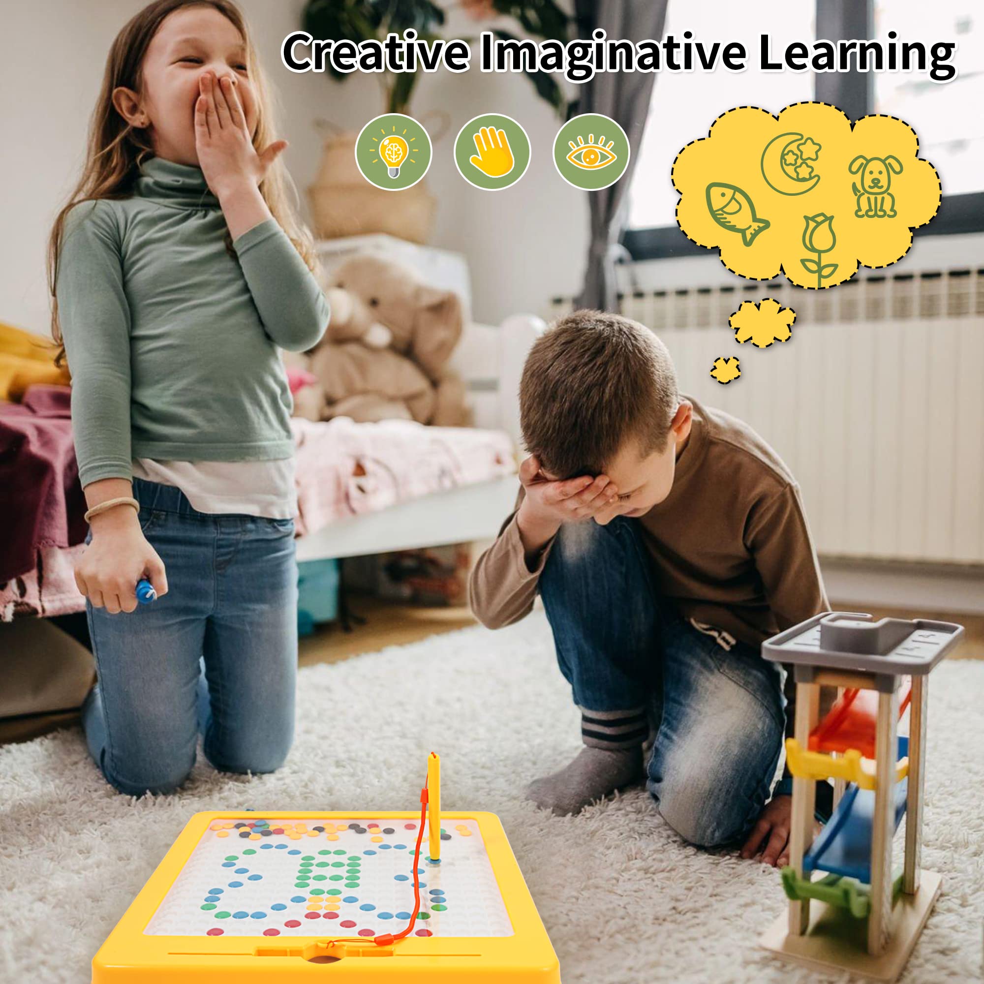 Magnetic Drawing Board for Toddlers - Montessori Educational Sensory Toys for Kids Ages 3-6 - Magnetic Dot Art Doodle Board - Travel Toys for Boys & Girls - Perfect for Road Trips, Airplane Rides & Quiet Playtime