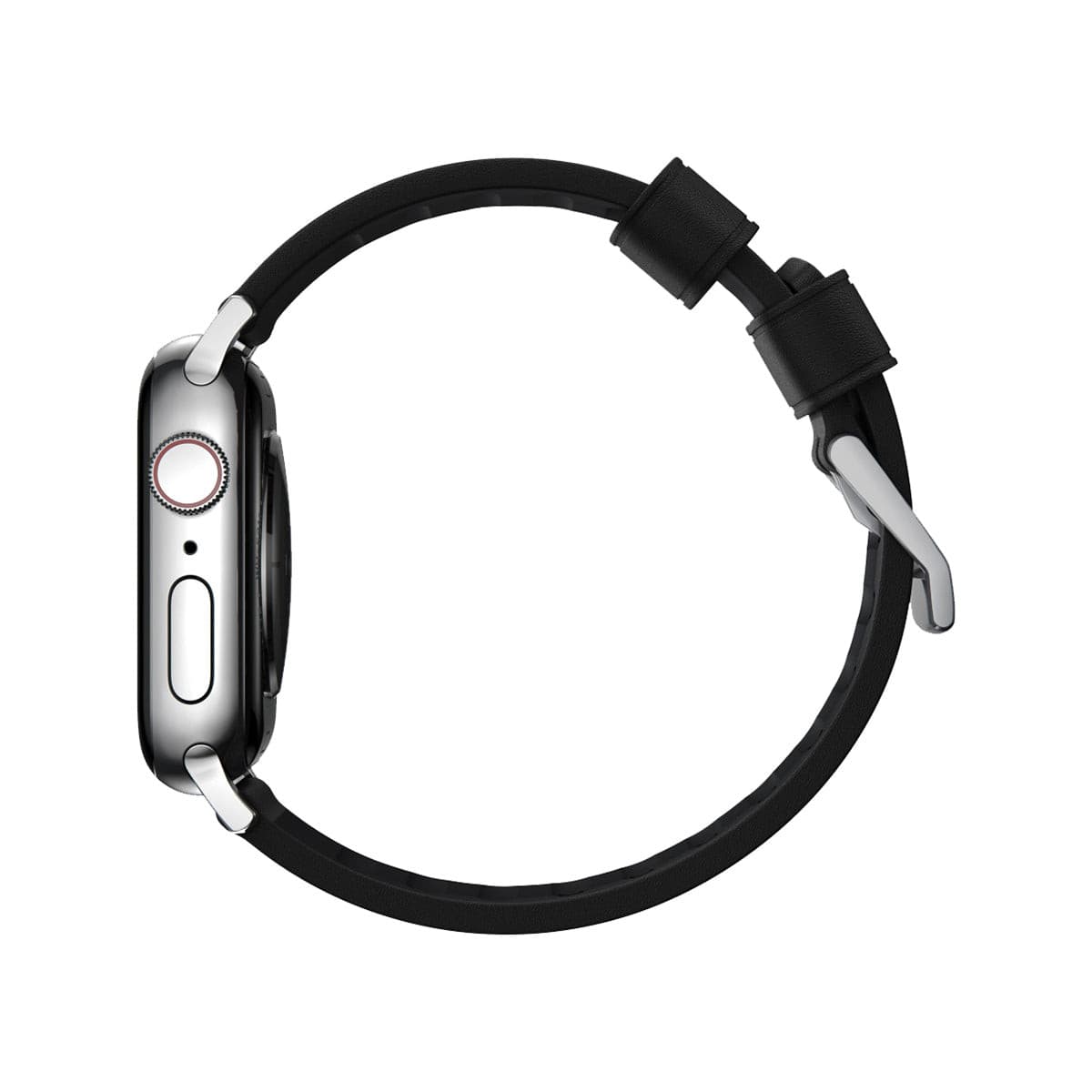 Nomad Active Band Pro 40mm / 41mm Silver Stainless Steel Case with Black Leather Strap - Compatible with Apple Watch for Workouts, Business & Everyday Wear