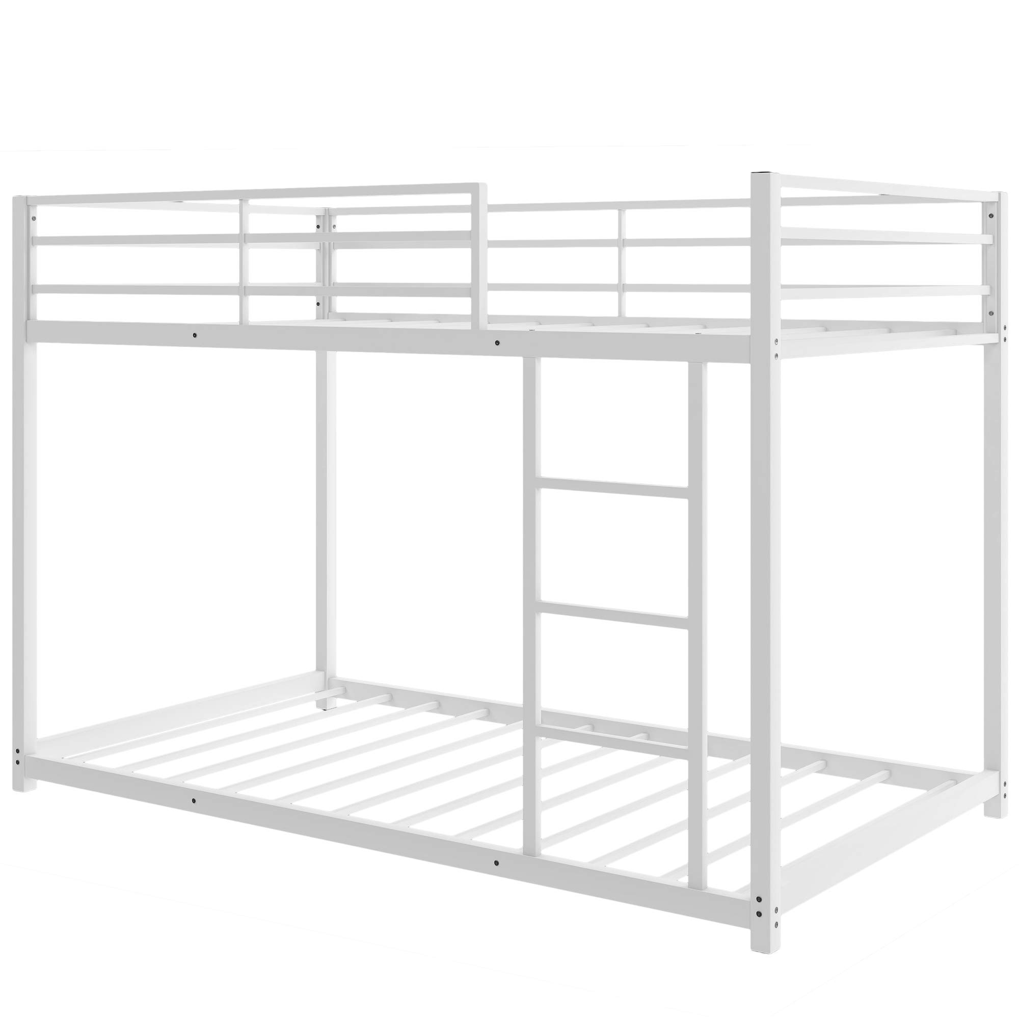 Merax Twin Over Twin Metal Bunk Bed with Ladder - Space Saving Low Profile Bunk Bed Frame for Kids, Guest Rooms & Small Spaces - Sturdy White Bedroom Furniture for Apartments, Dorms & Vacation Homes