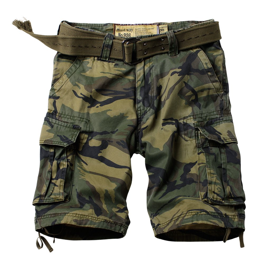AKARMY Men's Camo Cargo Shorts - Outdoor Tactical Shorts with Multiple Pockets, Breathable Cotton Fabric, No Belt Needed - Perfect for Hiking, Camping & Casual Wear