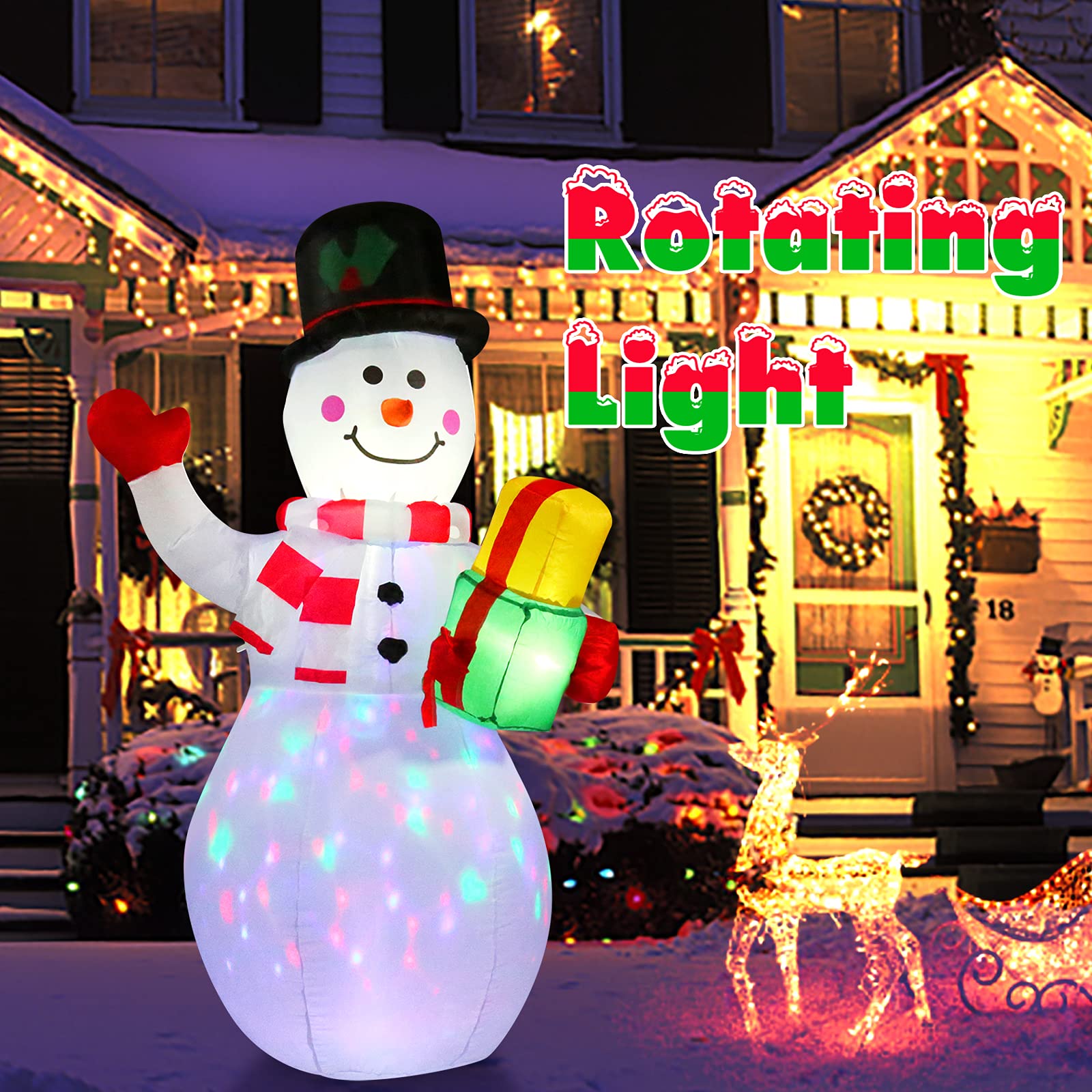 5ft Inflatable Snowman Christmas Decor - Outdoor/Indoor Holiday Yard Decoration with Built-in Rotating LED Lights | Perfect for Front Lawn, Garden, Porch & Christmas Party Decorations