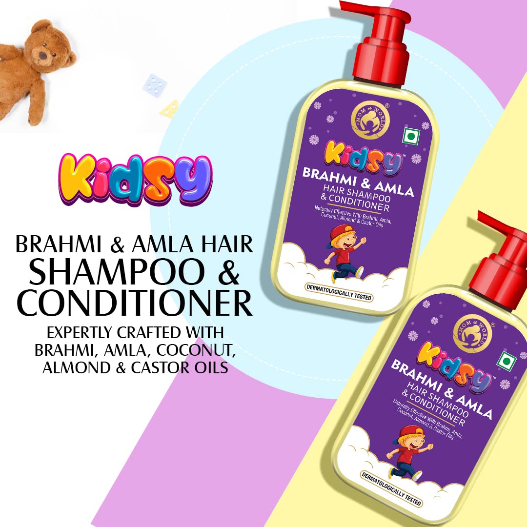 Kidsy Brahmi & Amla Hair Shampoo & Conditioner for Children - 240ml | Natural Ingredients with Brahmi, Amla, Coconut, Almond & Castor Oils | Sulfate-Free & Dermatologist Tested | Gentle Hair Care for Kids | Perfect for Daily Use & Sensitive Scalps
