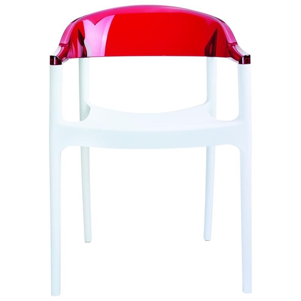 Modern Dining Chairs Set of 2 - White Seat & Transparent Red Back - Mid-Century Style Accent Chairs for Kitchen, Dining Room, or Office - Comfortable & Stylish Home Decor