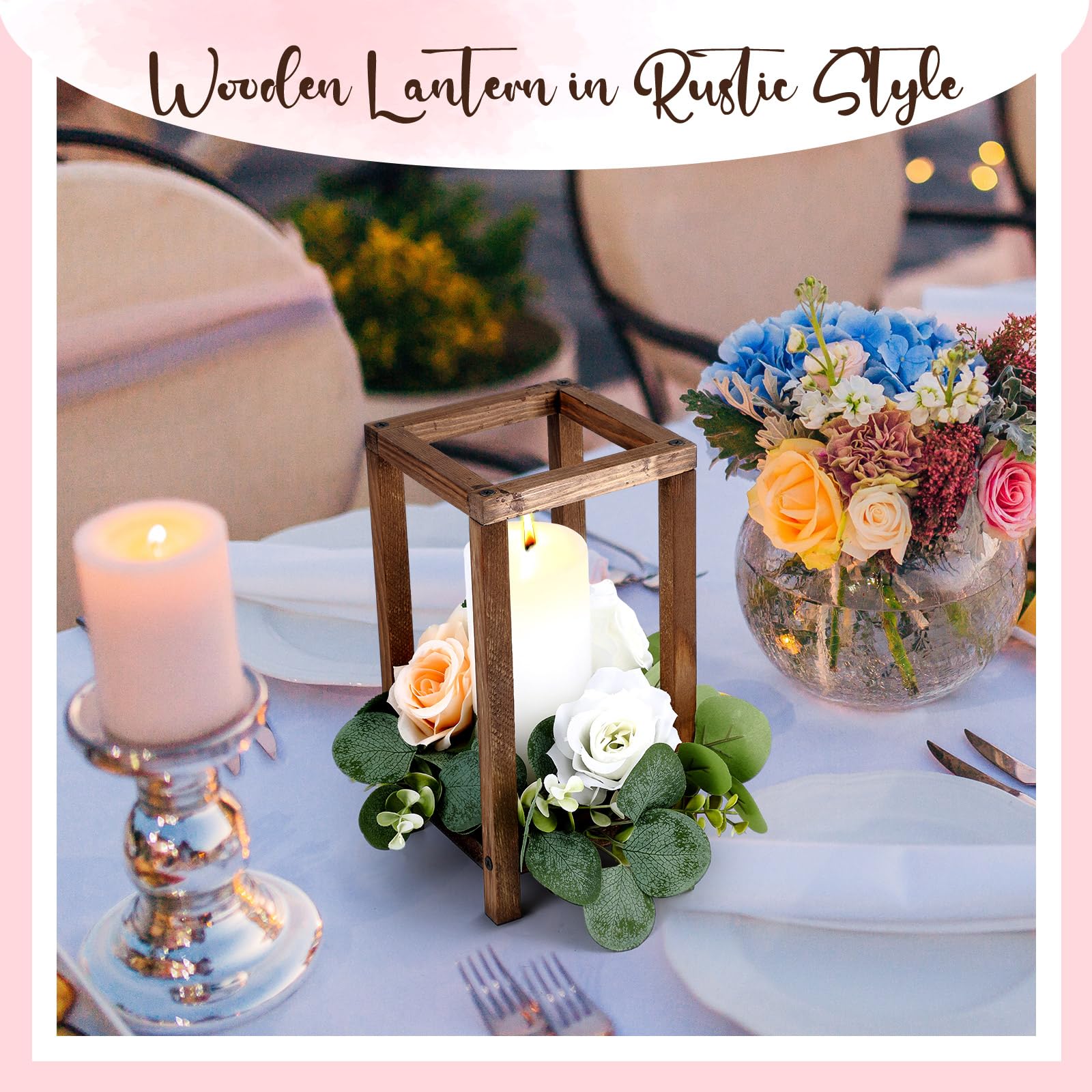 24 Pcs Wooden Candle Lanterns - Rustic Farmhouse Wedding Centerpieces, Bulk Brown Wood Candle Holders for Tables (10.59 Inch High) - Perfect for Wedding Decor, Baby Shower, Party & Home Decoration