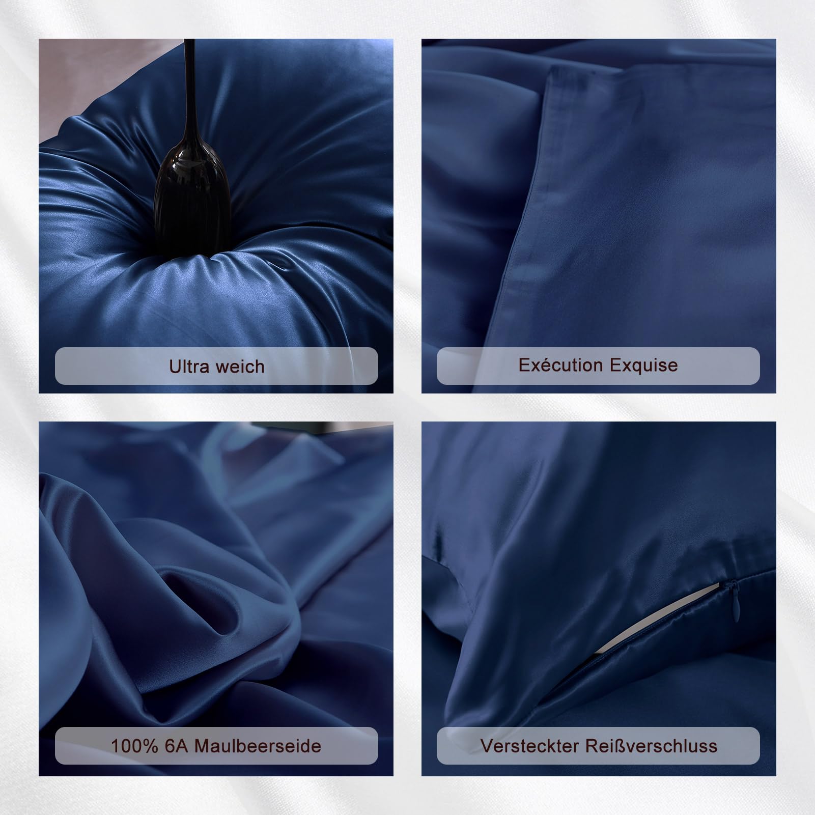 THXSILK 100% Mulberry Silk Pillowcase for Hair & Skin Care - 25 Momme Luxury Silk Pillow Cover with Hidden Zipper (Standard Size, Navy Blue) - Perfect for Beauty Sleep, Reducing Wrinkles & Frizz-Free Hair