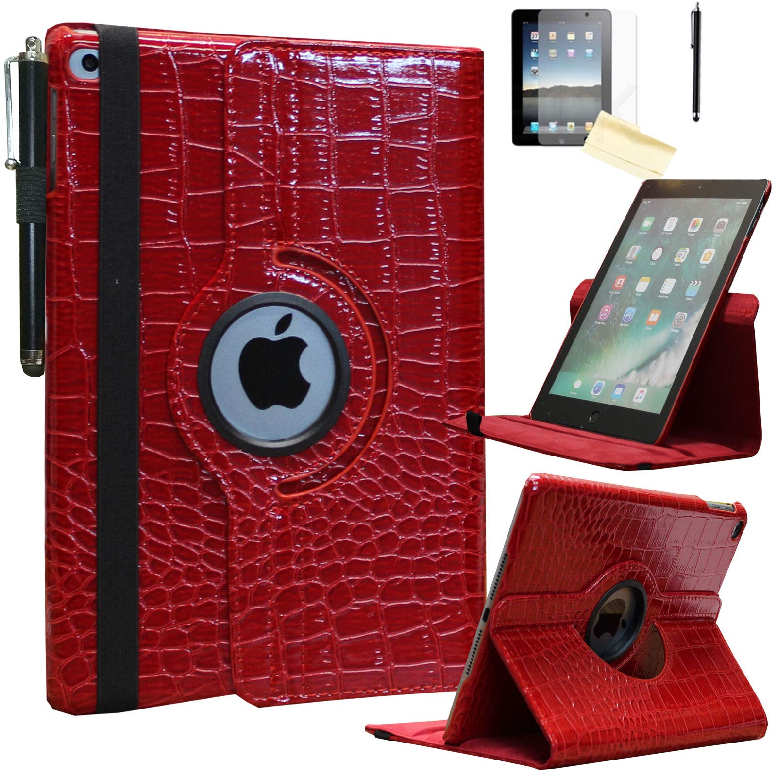 Premium Smart Case for iPad 5th/6th Gen (9.7 Inch) - Magnetic Auto Wake/Sleep Cover with Pencil Holder & Rotating Stand | Compatible with 2017/2018 iPad 9.7