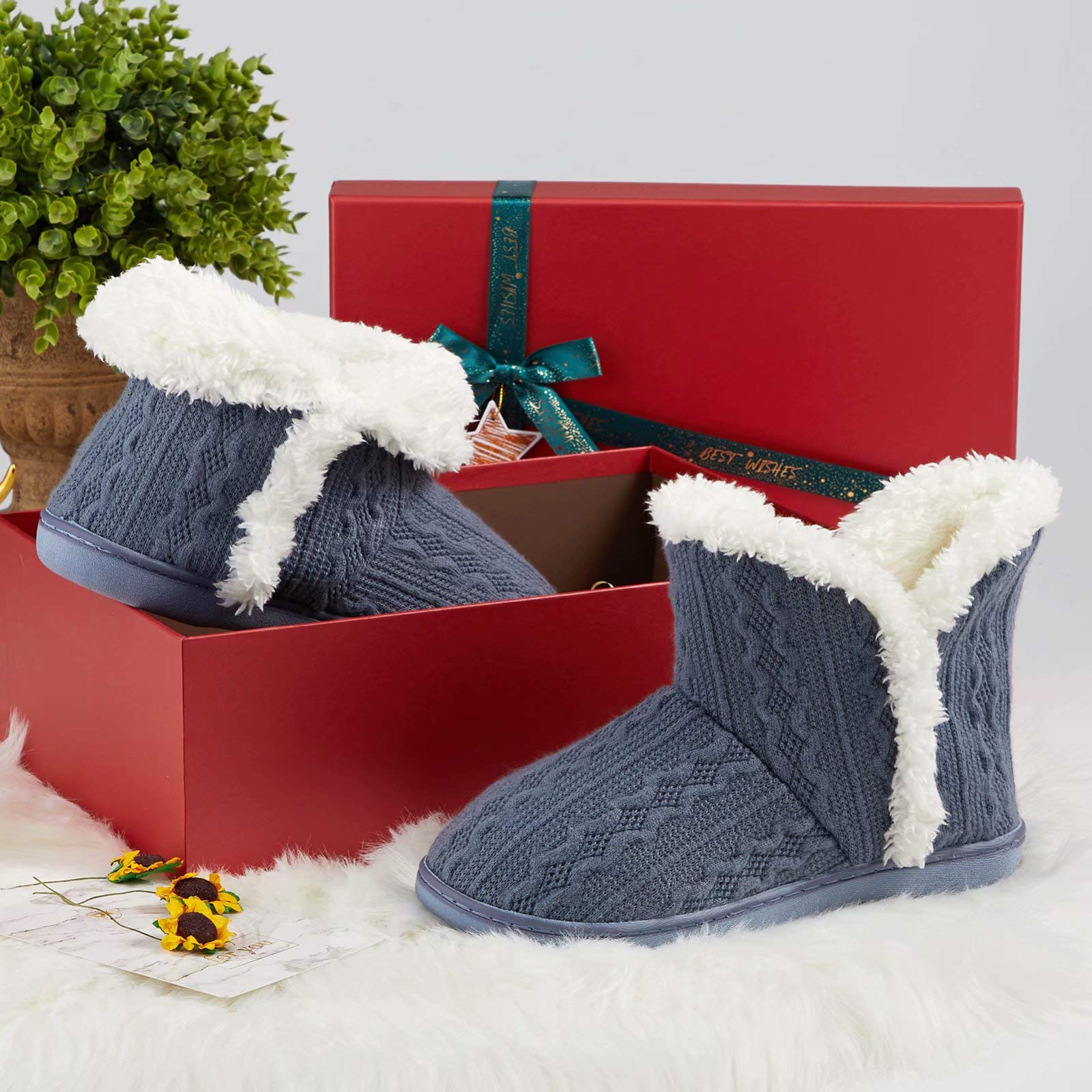 TUOBUQU Women's Winter Bootie Slippers - Cozy Fluffy Plush Indoor/Outdoor House Shoes for Cold Weather - Perfect for Home, Office & Winter Travel