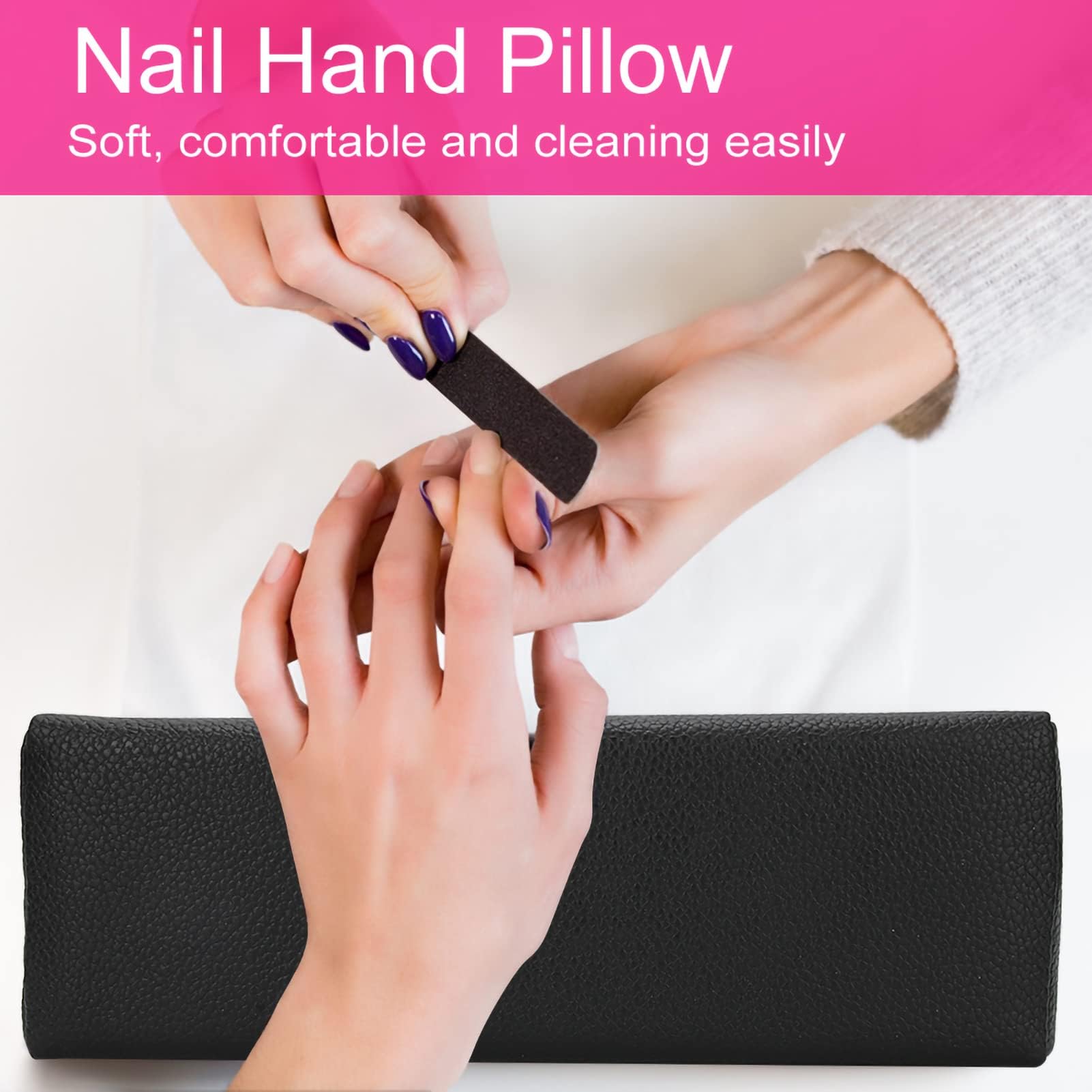Pebbled Grain Leather Nail Arm Rest Pillow - Ergonomic Hand Cushion for Acrylic Nails & Manicures - Durable Salon & Home Nail Tech Accessory (Black) - Perfect for Gel Extensions, Nail Art & Spa Treatments