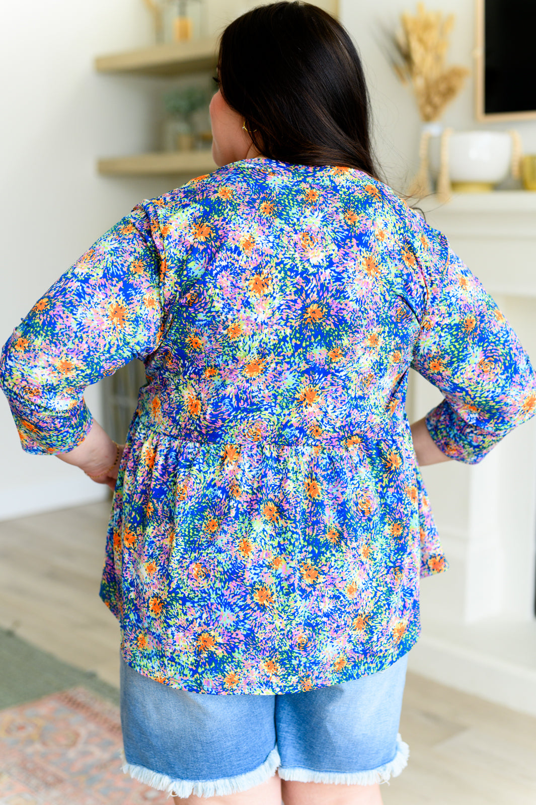 Lizzy Babydoll Top in Royal Multi Fireworks - Stylish Women's Fashion Blouse for Parties, Date Nights & Special Occasions