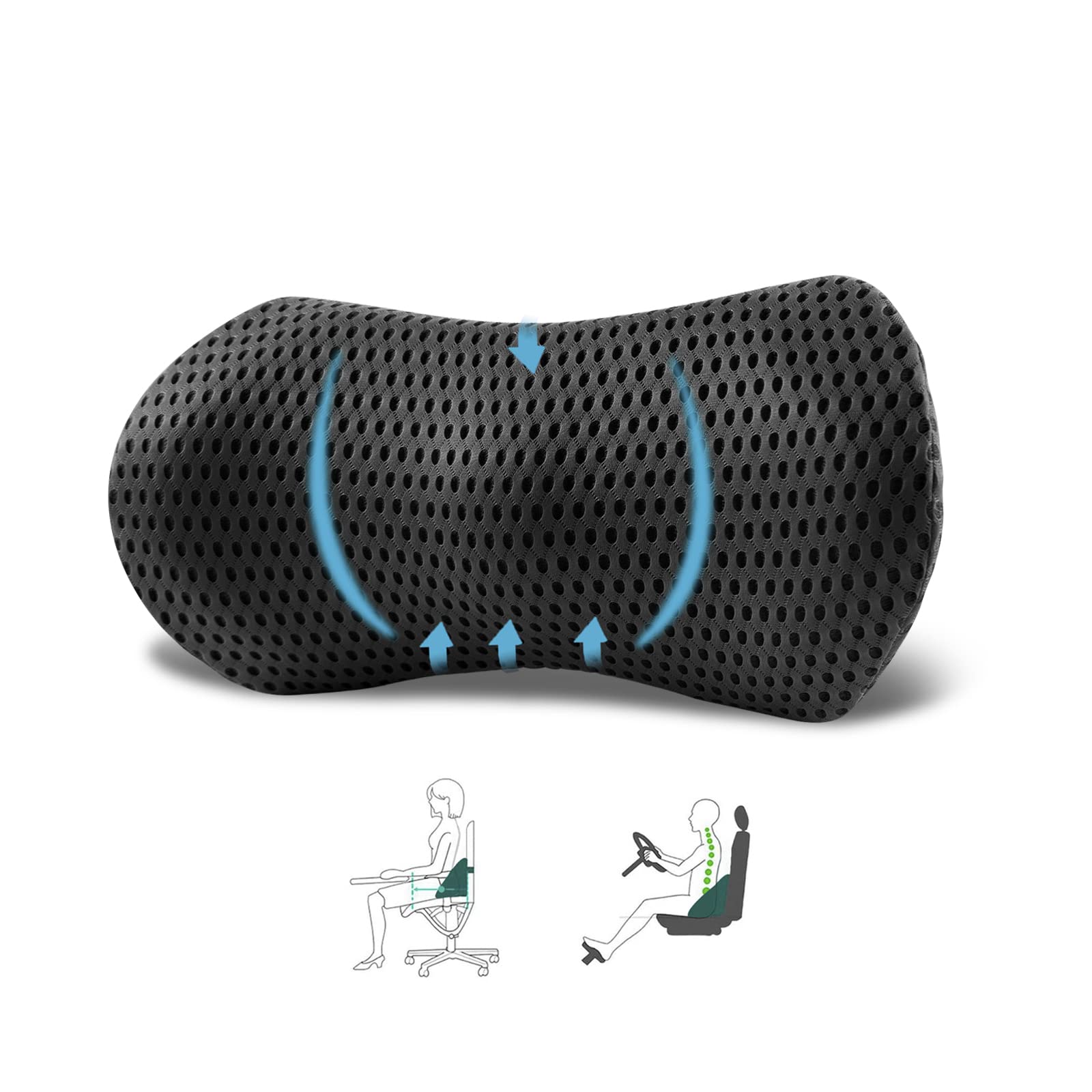 Memory Foam Lumbar Support Pillow for Lower Back Pain Relief - Adjustable Back Cushion for Office Chairs, Car Seats & Beds | Ergonomic Comfort for Work, Travel & Sleep