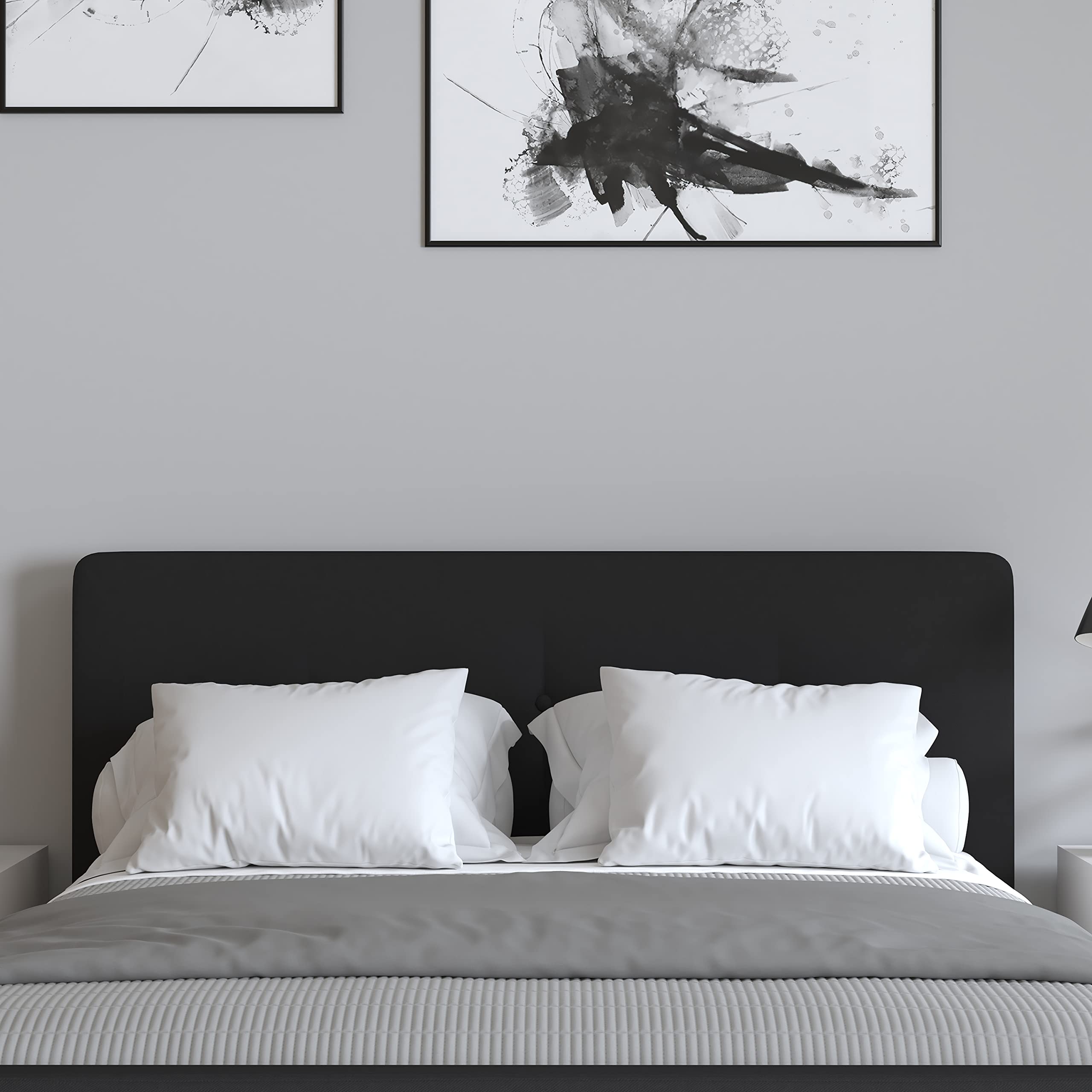 Merrick Lane Clarendon Queen Size Platform Bed - Modern Tufted Upholstered Bed Frame with Footboard in Black Fabric | Perfect for Contemporary Bedrooms & Guest Rooms