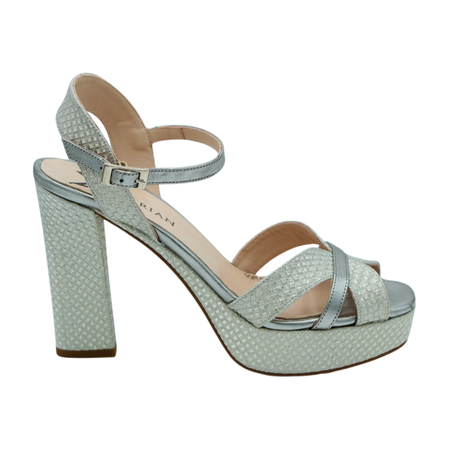 MARIAN Silver & Pewter Shimmer Leather Block Heel Platform Sandals for Women | Comfortable Dressy Summer Wedding Shoes | Perfect for Parties, Date Nights & Special Occasions
