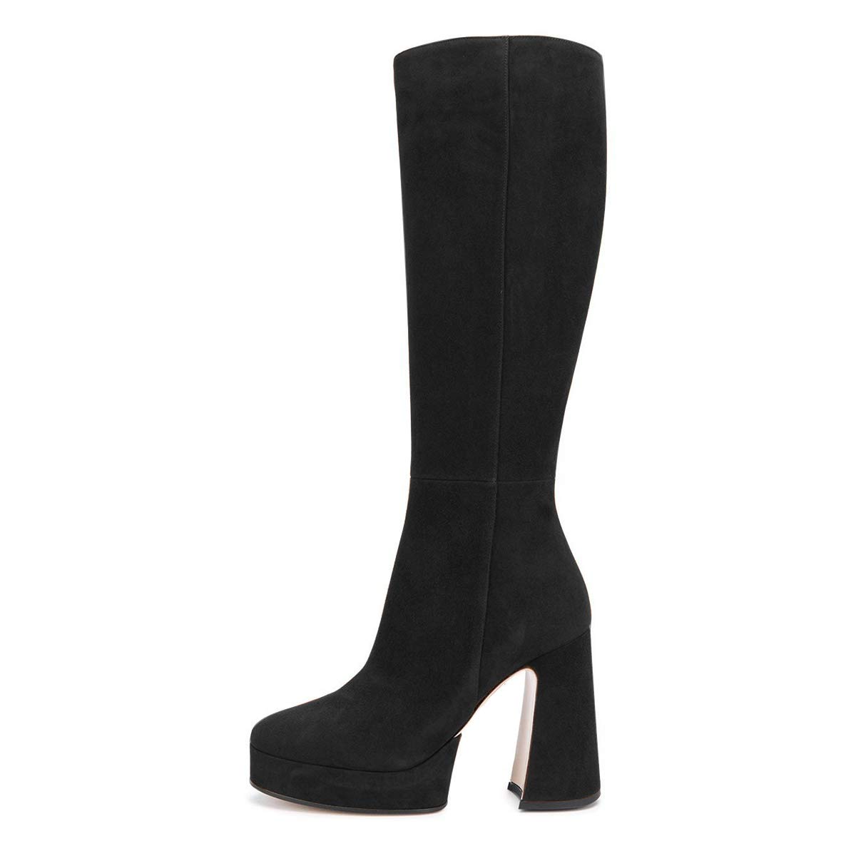 YDN Women's Chunky High Heel Knee High Boots - Round Toe Platform Winter Boots with Side Zipper for Casual & Formal Wear | Perfect for Office, Party, and Winter Outfits