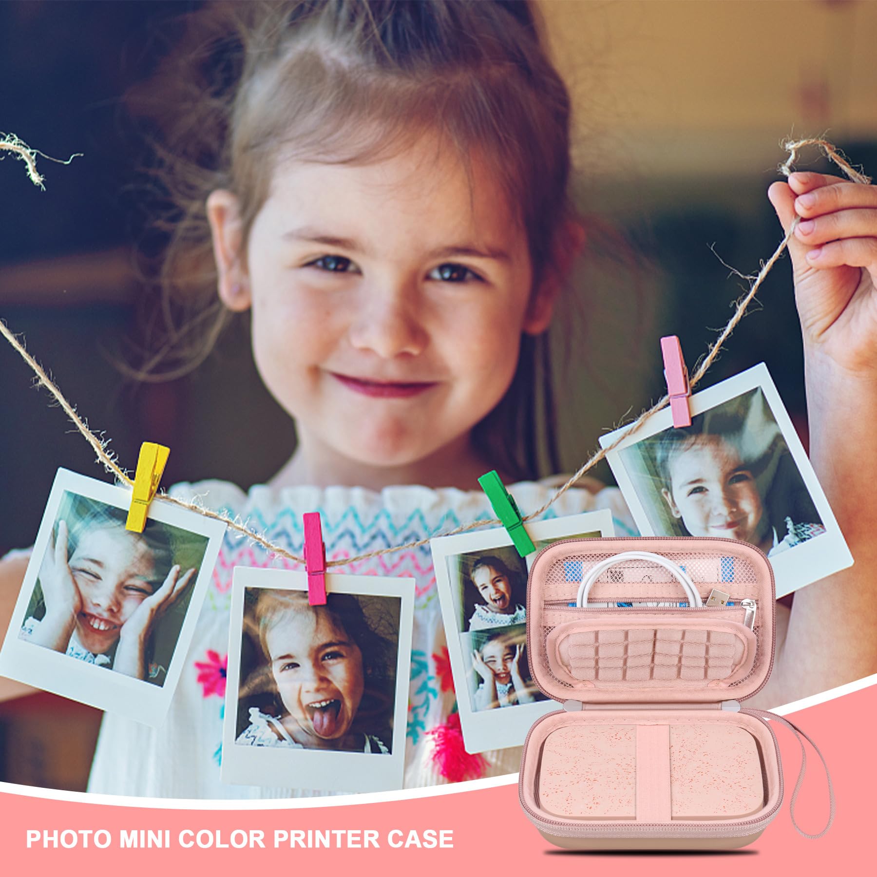 Canboc Hard Case for HP Sprocket 2x3 Portable Instant Photo Printer - Protective Storage with Zipper Mesh Pocket for Photo Paper & Cables (Rose Gold) | Perfect for Travel, Home & Office Use