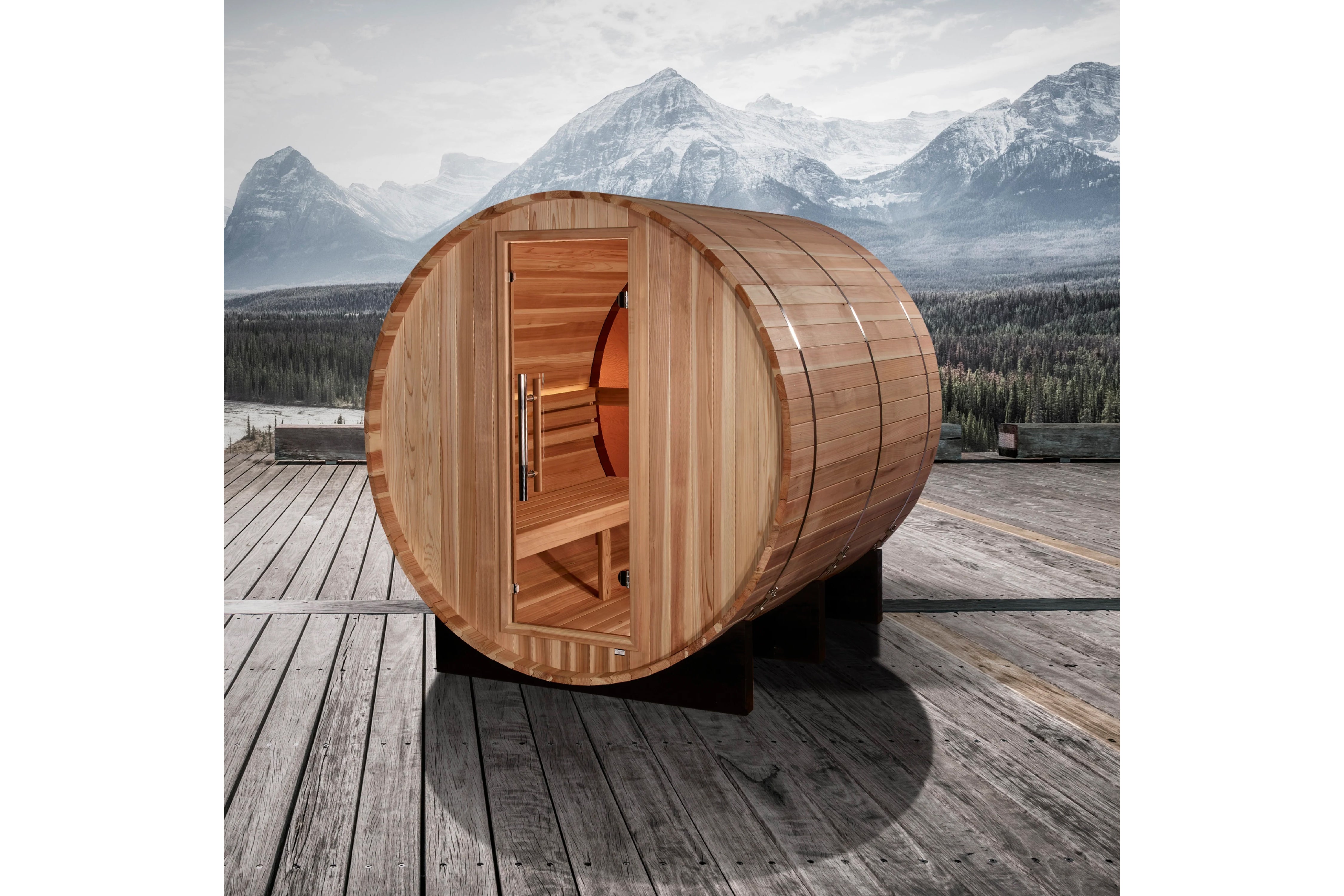 Golden Designs Zurich 4-Person Barrel Sauna with Bronze Privacy Glass - Traditional Wooden Home Sauna for Relaxation & Detox - Perfect for Backyard, Spa & Wellness Retreats