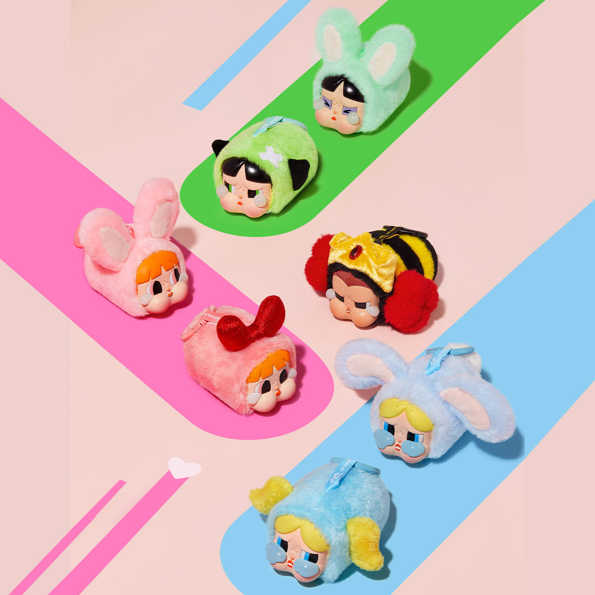 Crybaby x Powerpuff Girls Series Vinyl Face Plush Dolls (6-Piece Set) - Perfect for Collectors, Room Decor, and Anime Gift Giving
