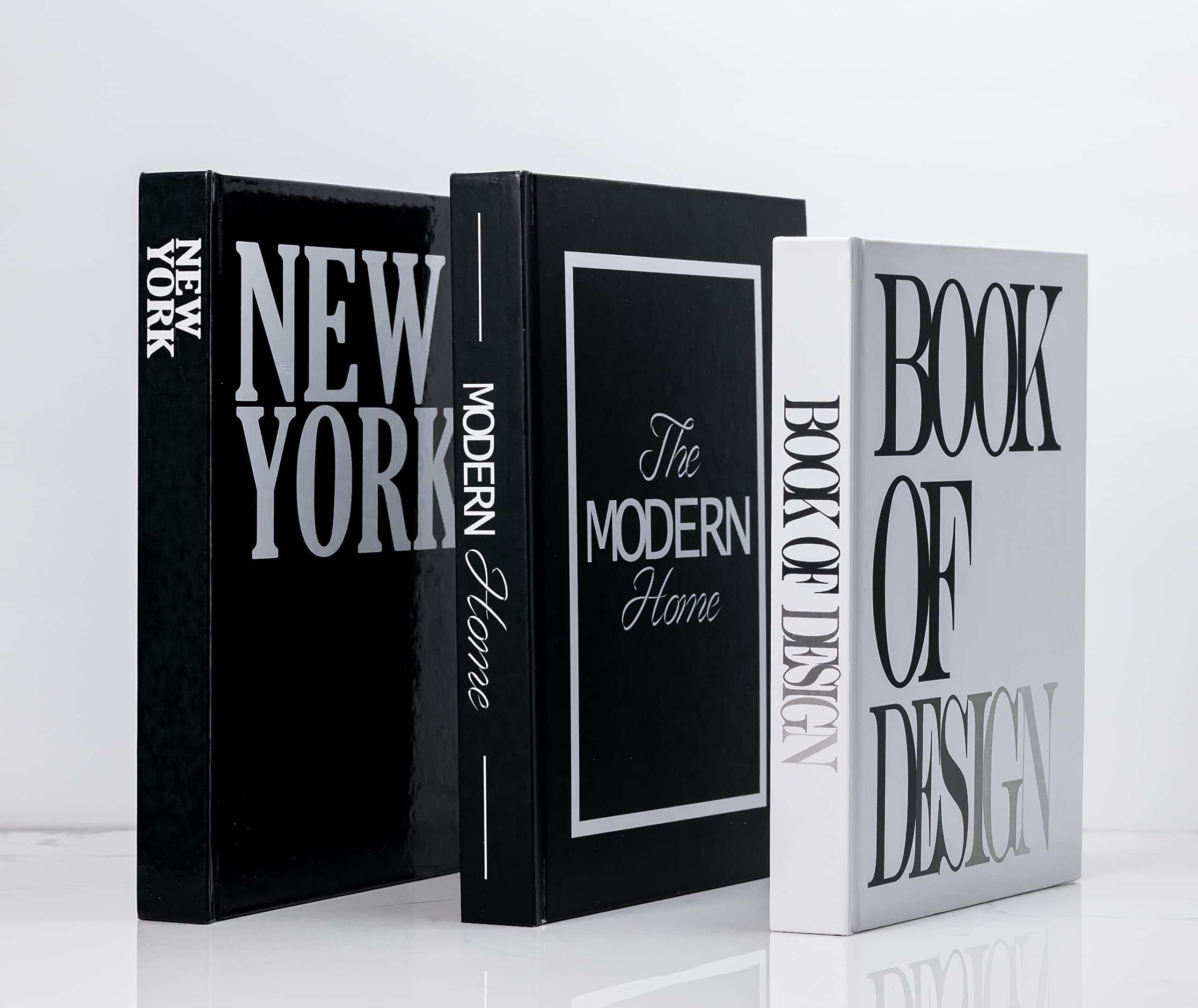 Set of 3 XL Faux Books for Coffee Table Decor - Modern Hardcover Book Stack in Black, White & New York Style - Fashion Designer Display Books for Home & Office Decoration - Perfect for Living Room, Bookshelf Styling and Interior Design Accents