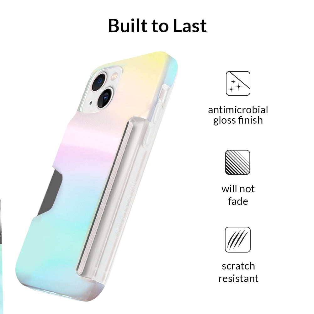 White Opal iPhone Wallet Case - Slim Protective Cover with Card Holder for iPhone 13/14/15 - Perfect for Everyday Use, Travel & Shopping