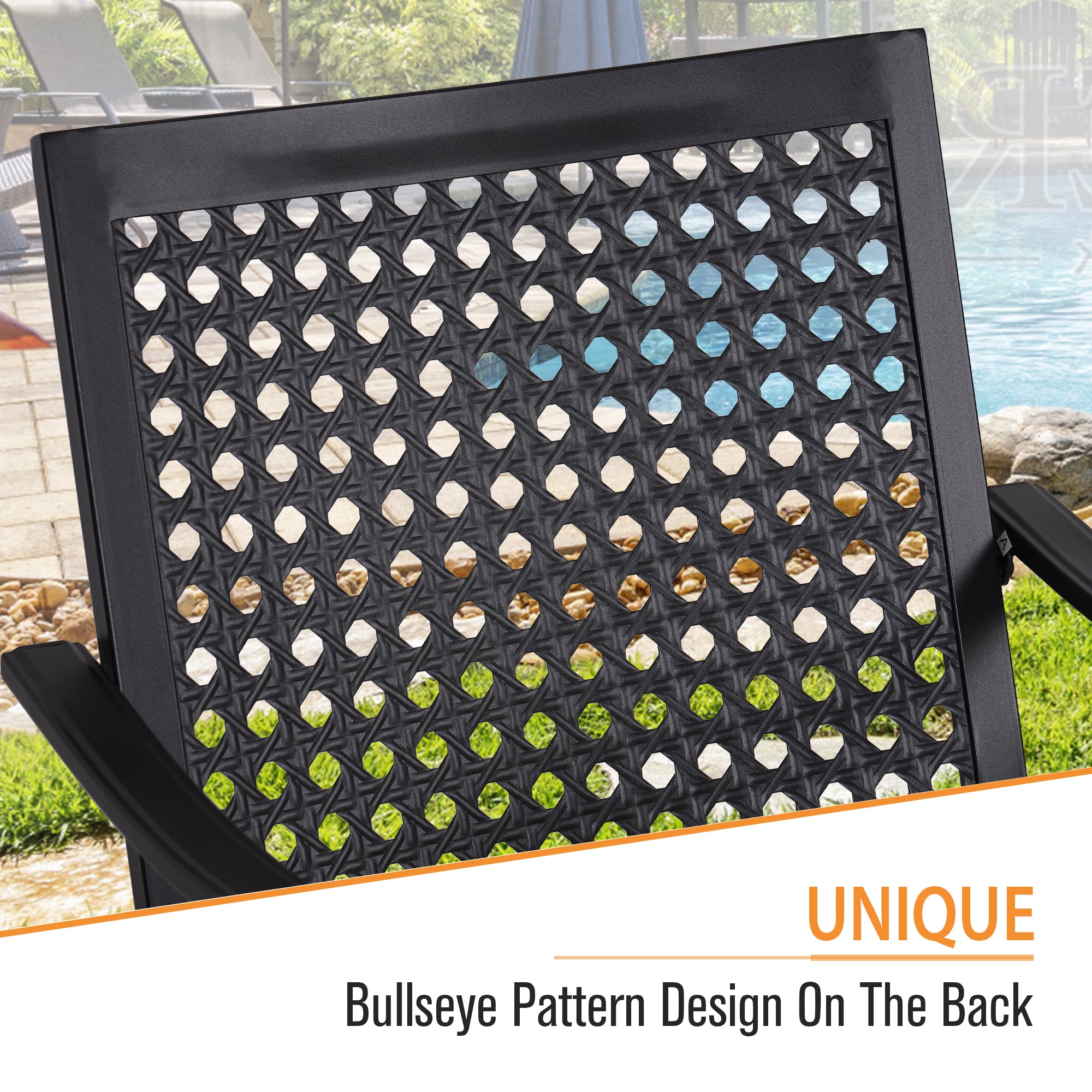 MFSTUDIO Outdoor Dining Set - Extendable Steel Table with Bull's Eye Pattern Chairs for Patio, Garden & Backyard | Weather-Resistant Dining Furniture for Outdoor Entertaining