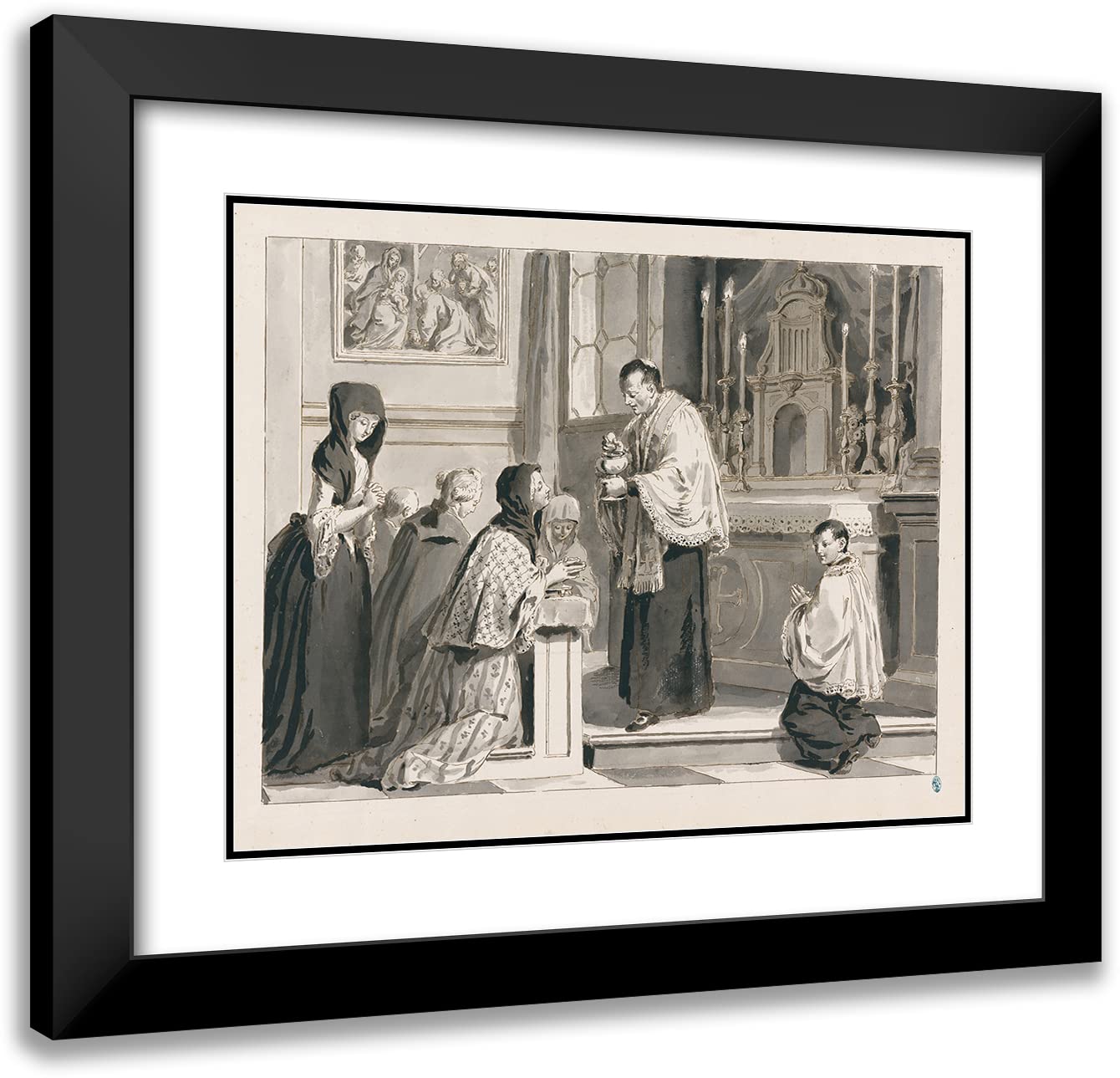 Pietro Antonio Novelli 24x20 Black Modern Framed Museum Art Print - Holy Communion from The Seven Sacraments (1769) | Religious Wall Decor for Home, Church & Office