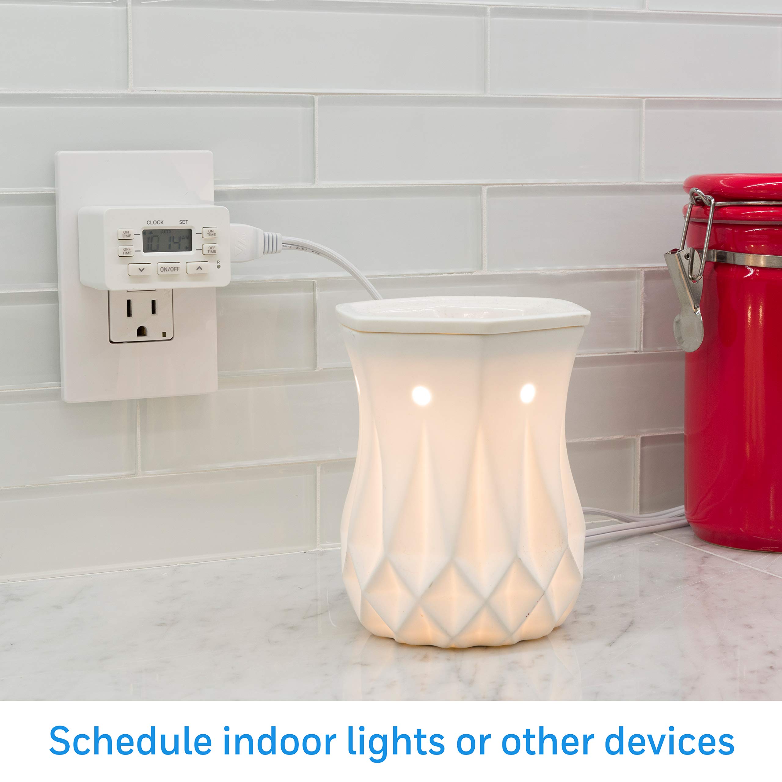 UltraPro 24-Hour Digital Outlet Timer - 1 Polarized Plug, 2 Programmable ON/OFF Cycles, 125VAC Indoor Light Timer (White, 1 Pack) - Perfect for Holiday Lights, Aquariums, and Home Automation