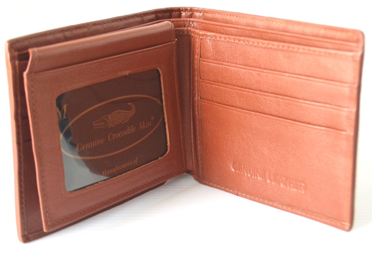 Premium Men's Bifold Crocodile Leather Wallet - Genuine Tan Crocodile Tail Skin - Perfect for Everyday Carry & Business Use