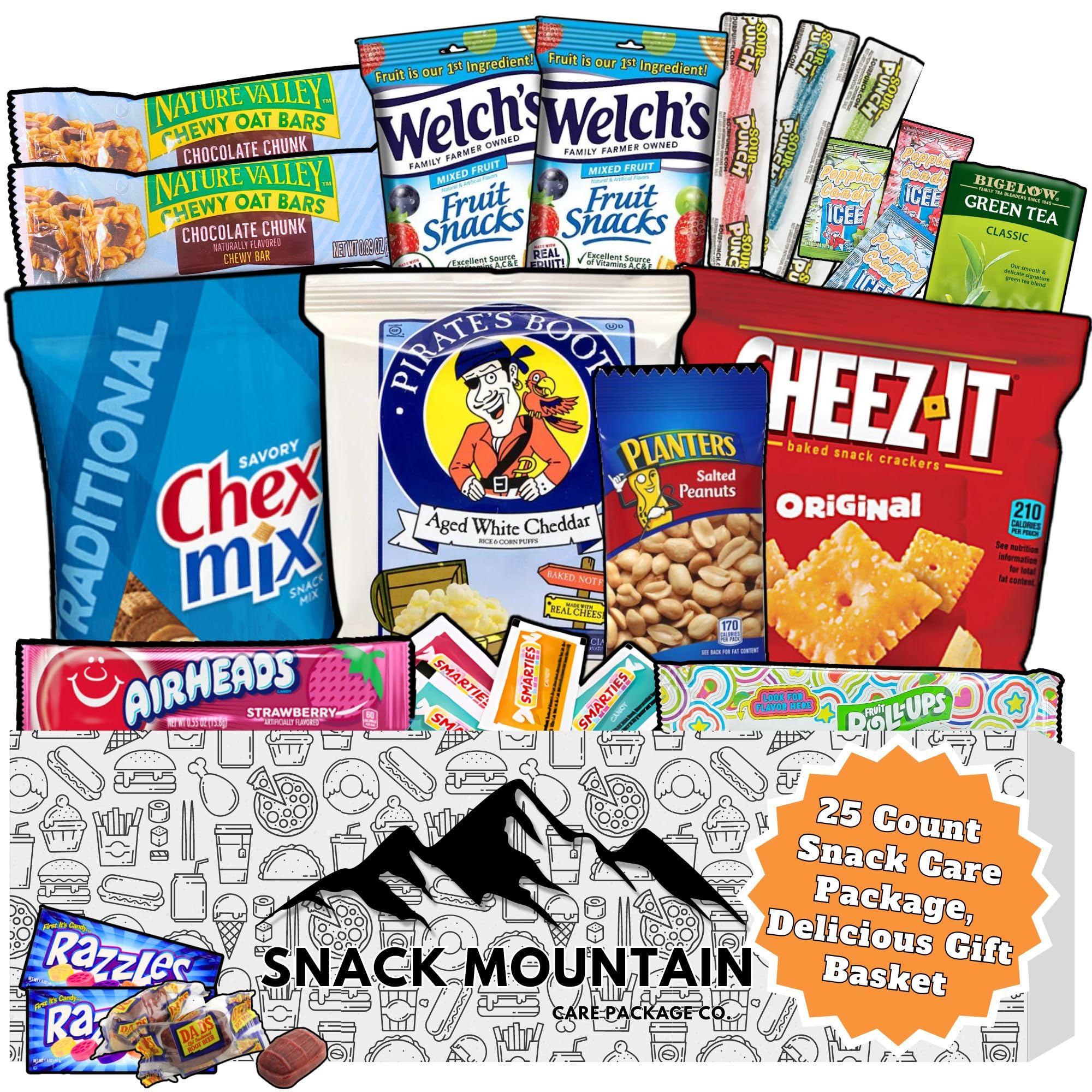 Snack Mountain Care Package (25 Count) - Movie Night Gift Basket, College Student Care Package, Birthday Snack Box & Office Snacks - Bulk Assorted Snacks for Adults | Perfect for Movie Nights, College Care Packages, Office Breaks & Birthday Gifts