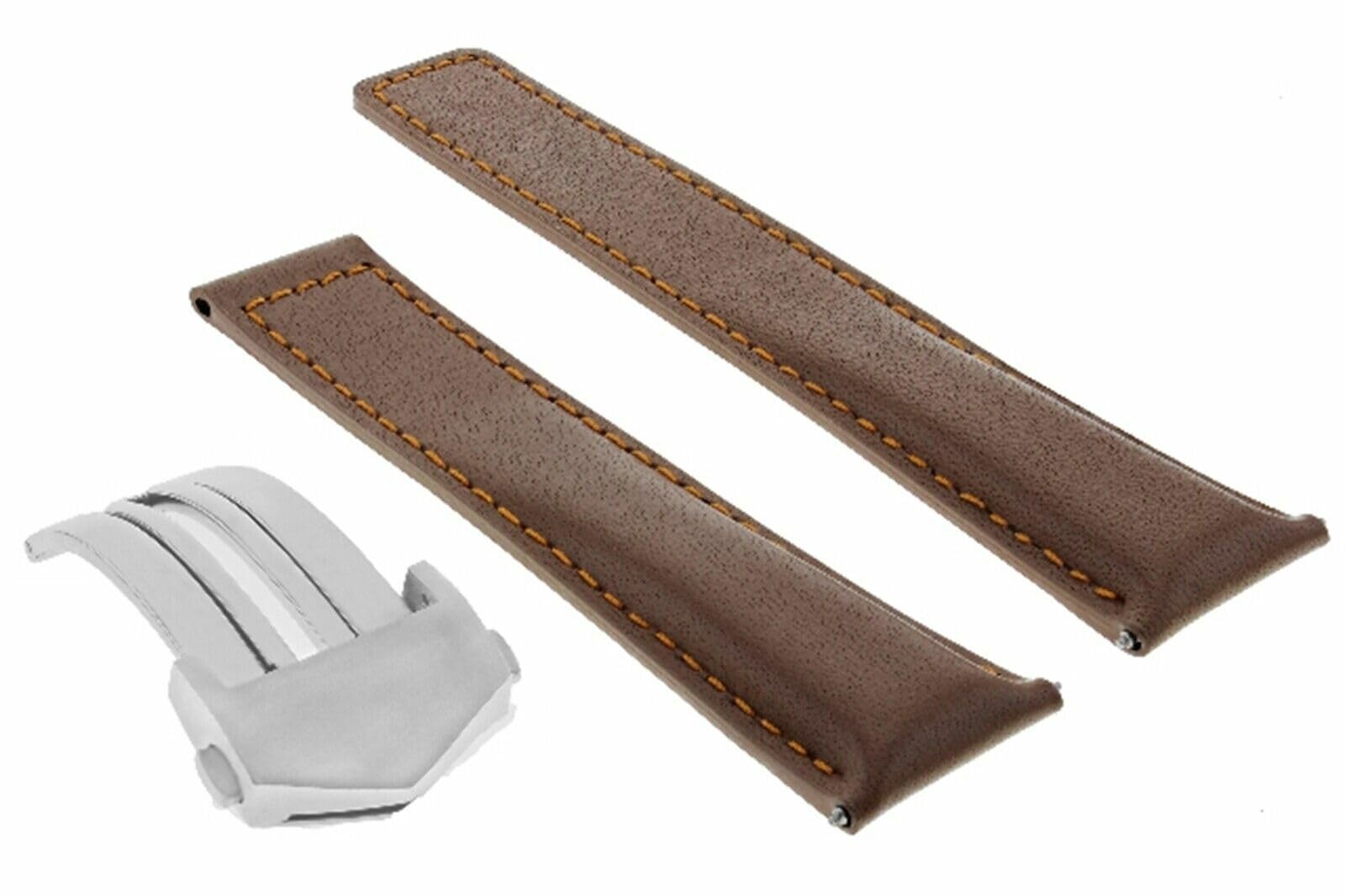 22mm Leather Watch Band for Tag Heuer Carrera & Monaco - Tan with Orange Stitching - Dress & Casual Style