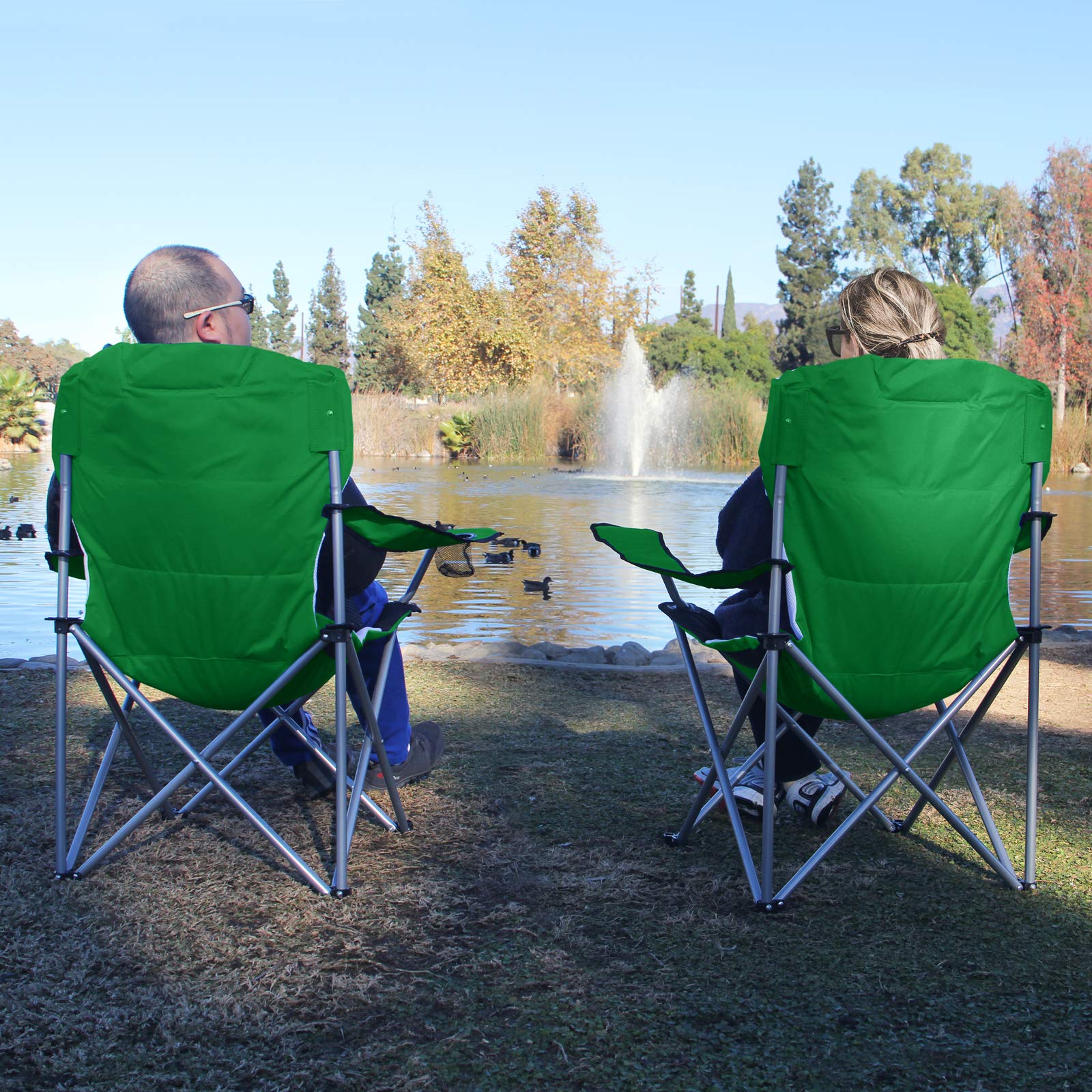 Camabel Heavy Duty Folding Camping Chair - 400lbs Capacity, Extra Large Padded Outdoor Lawn Chair for Beach, Hiking, Fishing, BBQ & Sports Events - Lightweight Portable with Storage Bag & Cup Holder (Green) - Perfect for Backyard, Picnics, Tailgating & Camping