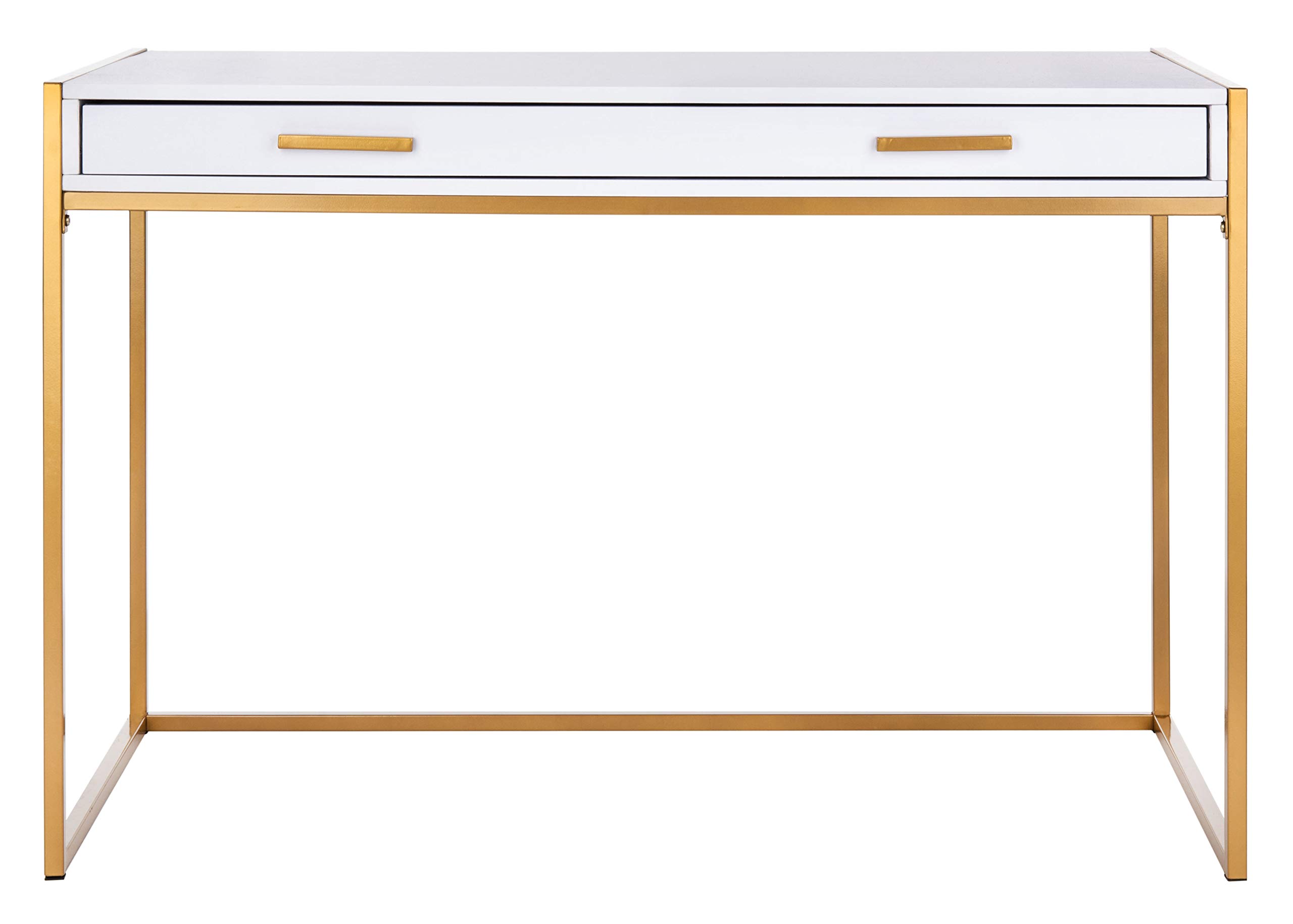 Safavieh Elodie Modern White and Gold 1-Drawer Home Office Desk - Stylish Writing Desk for Small Spaces, Dorm Rooms & Modern Workspaces
