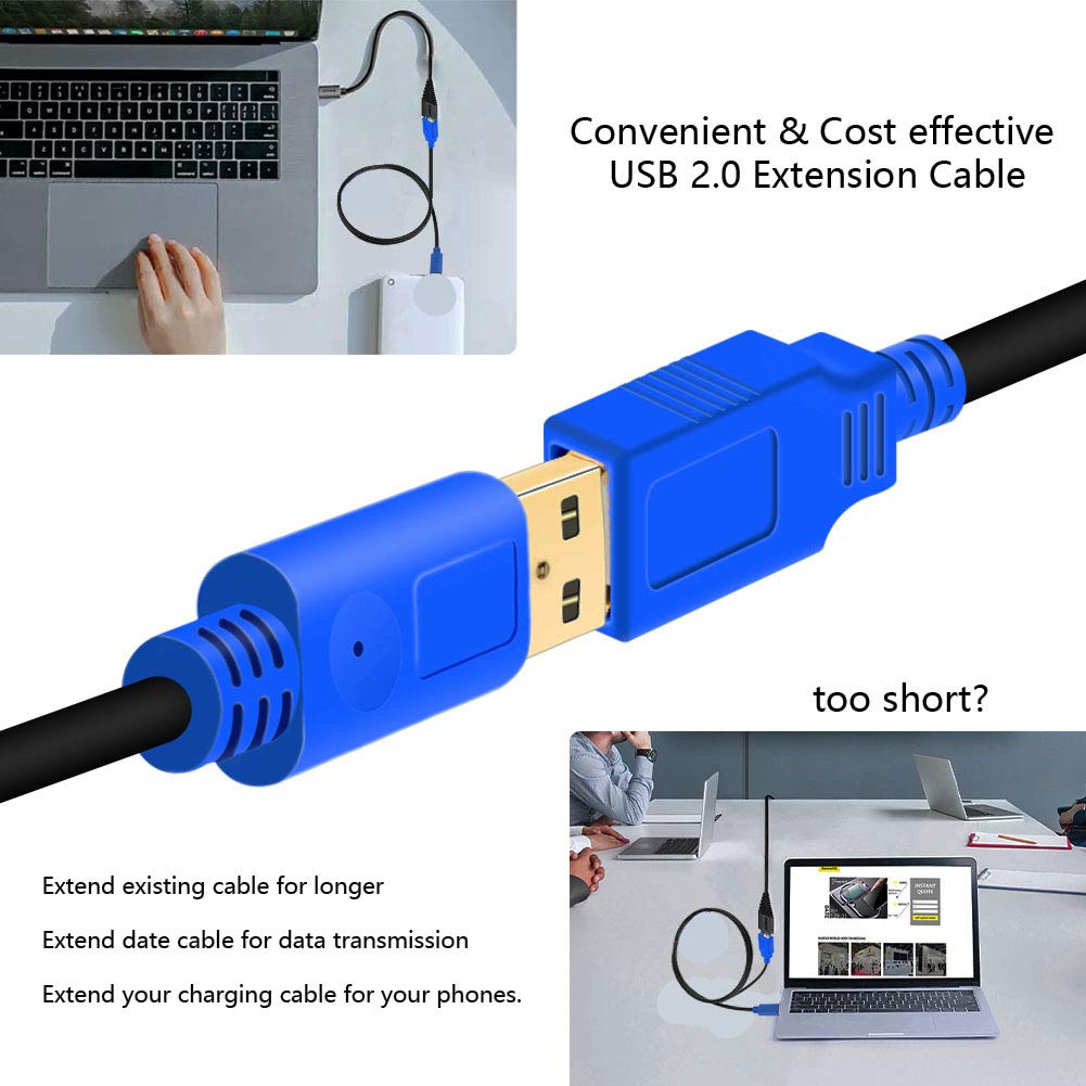 Hanprmeee 6M USB 2.0 Extension Cable - Male to Female Extra Long Cord for Printer, Keyboard, Gaming Console, Speakers, Oculus Rift & Scanners | High-Speed Data Transfer for Home Office & Entertainment Setup
