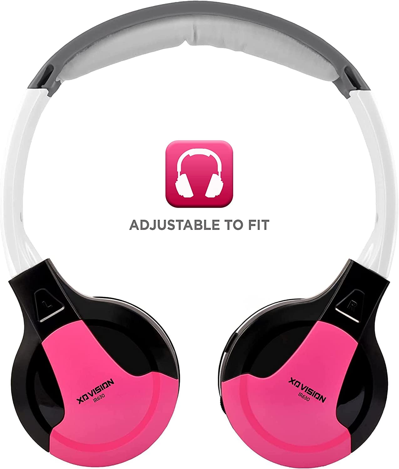 XO Vision IR630P Universal IR Wireless Foldable Headphones - Pink Bluetooth Headphones for iPhone, Android, Car & Kids | Lightweight Portable Design | Perfect for Travel, Commuting & Car Entertainment Systems