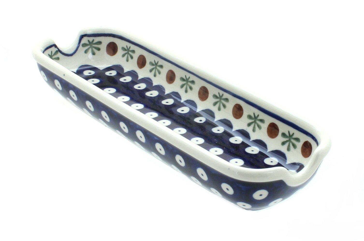 Handmade Blue Rose Polish Pottery Corn on the Cob Plate - Elegant Ceramic Dinnerware for Farmhouse Dining & Rustic Kitchen Decor