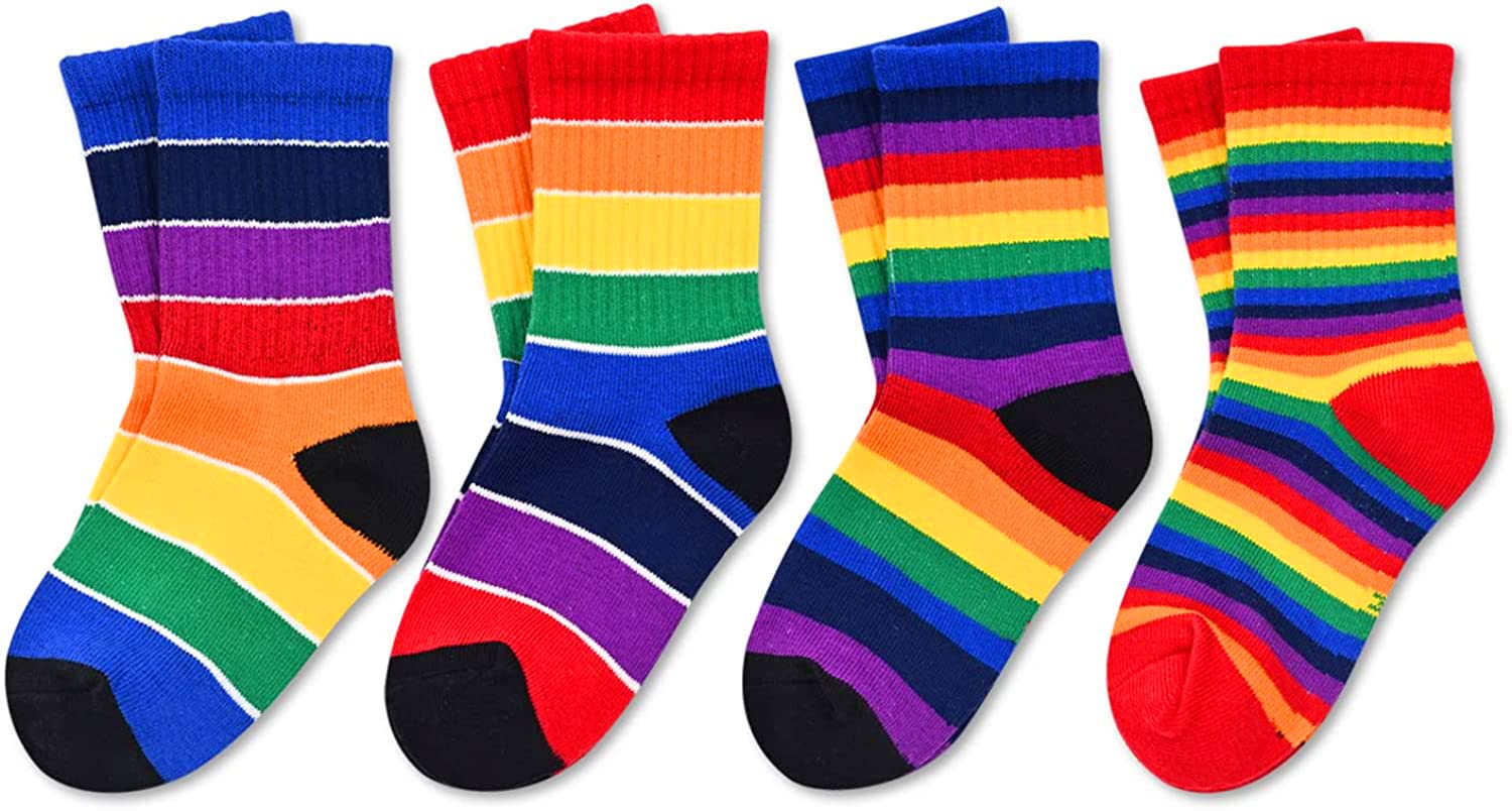 Funny Rainbow Striped Cotton Socks for Baby Girls & Toddlers (1-8 Years) - Cute Kids Socks for Everyday Wear, Playtime & Special Occasions