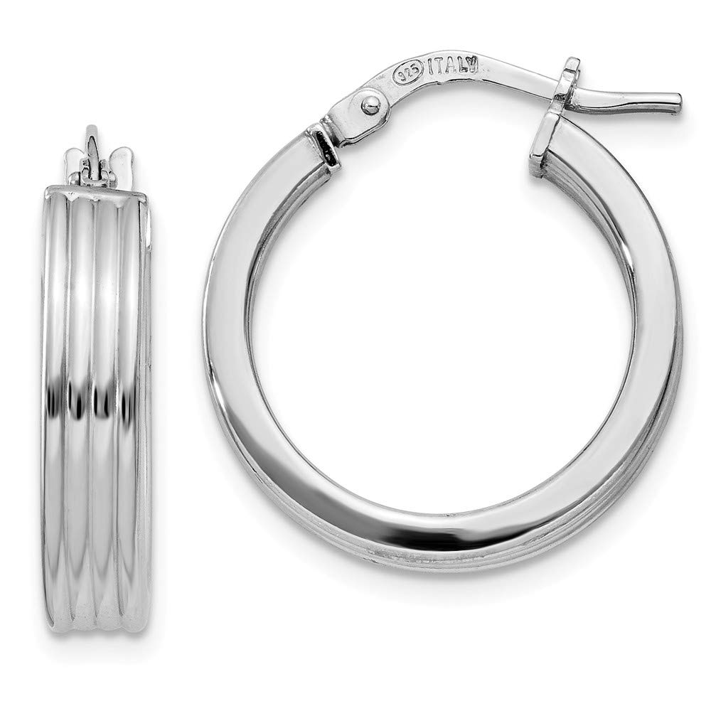 Sterling Silver Rhodium-Plated Grooved Hoop Earrings for Women - Elegant & Hypoallergenic Jewelry for Everyday Wear, Parties & Gifts