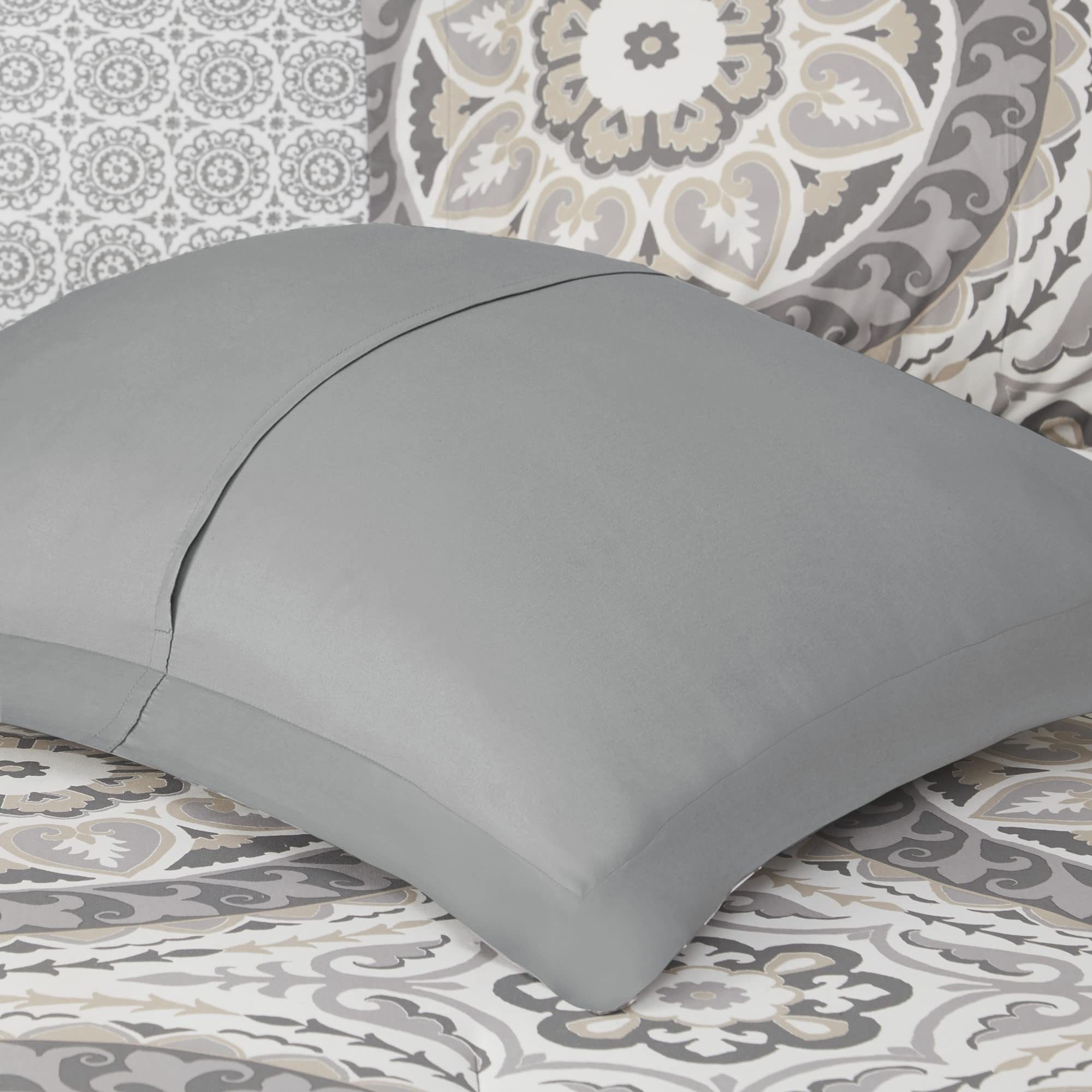 Madison Park Essentials Serenity 9-Piece Bed in a Bag Comforter Set - Medallion Damask Design, All-Season Cotton Bedding with Sheet Set & Bedskirt, Full Size (78