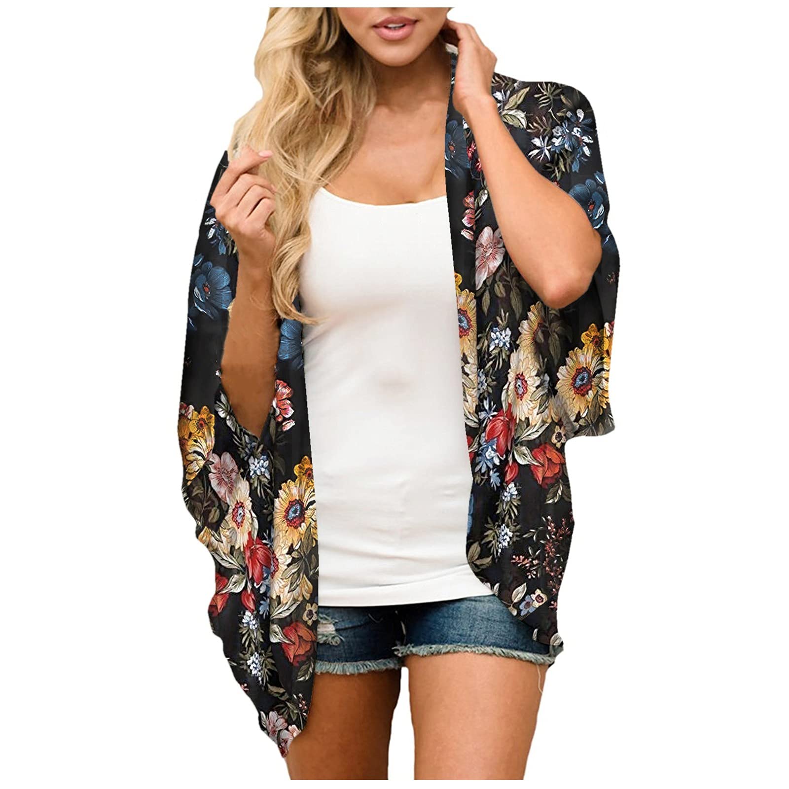Pacoco Plus Size Kimono Swimwear - Floral Chiffon Cover Up Cardigan for Women | Beach, Pool & Spring Office Wear