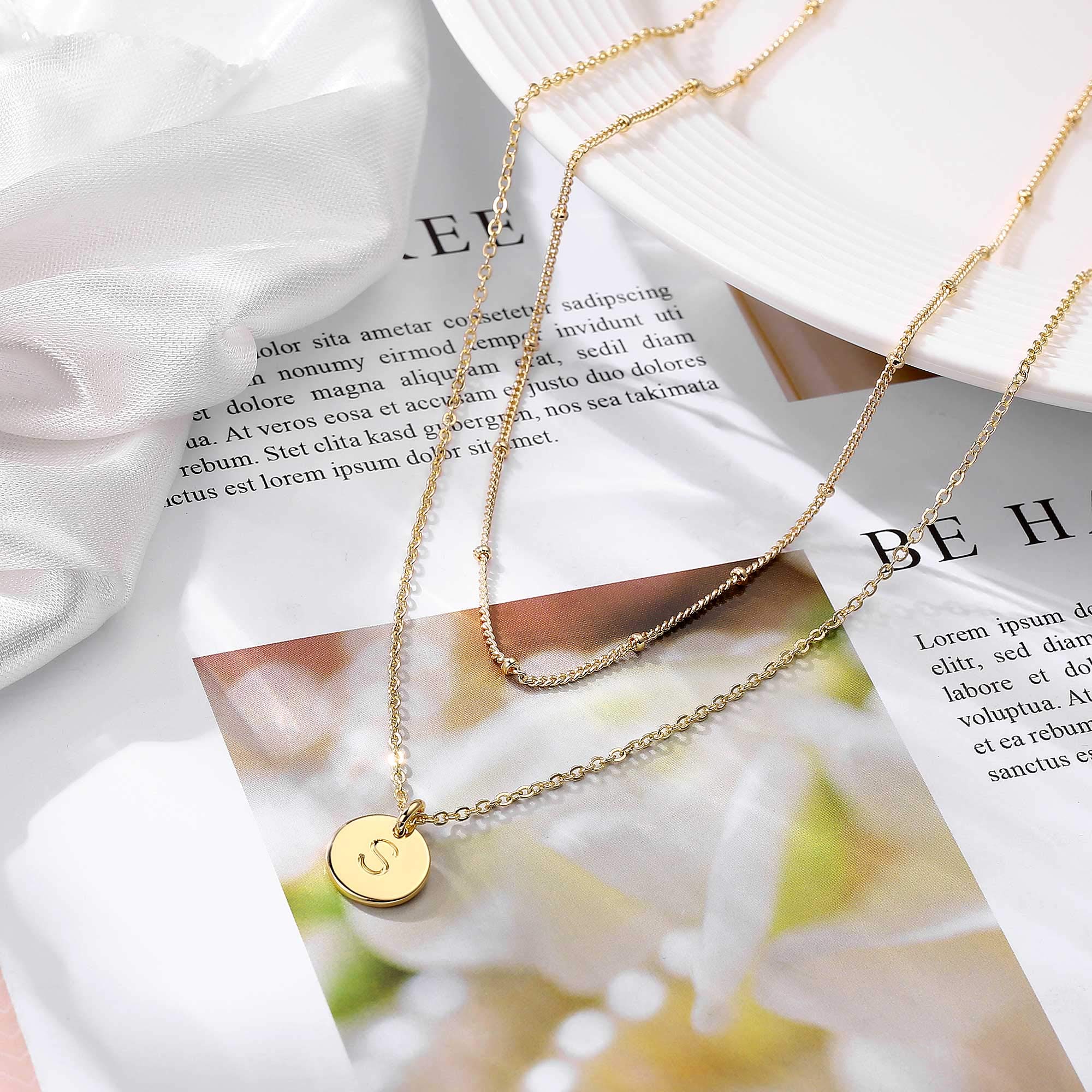 Personalized Initial Necklaces for Women & Girls - Gold, Silver, Rose Gold Double-Sided Engraved Hammered Coin Pendant, Layered Jewelry Gift for Easter, Birthday, Christmas | Perfect for Teens, Best Friends & Special Occasions