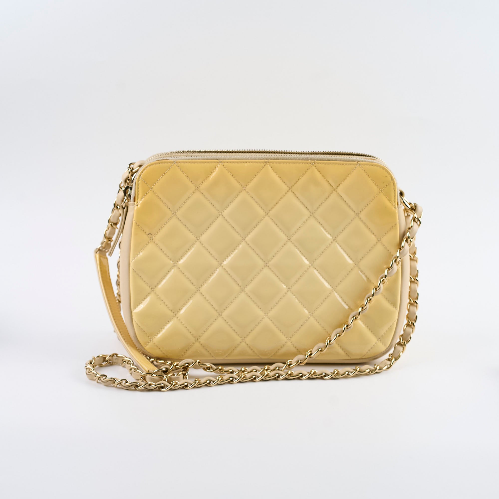 Chanel Patent Leather Shoulder Bag Ivory & Yellow - Luxury Designer Handbag for Women | Perfect for Parties, Weddings & Evening Events