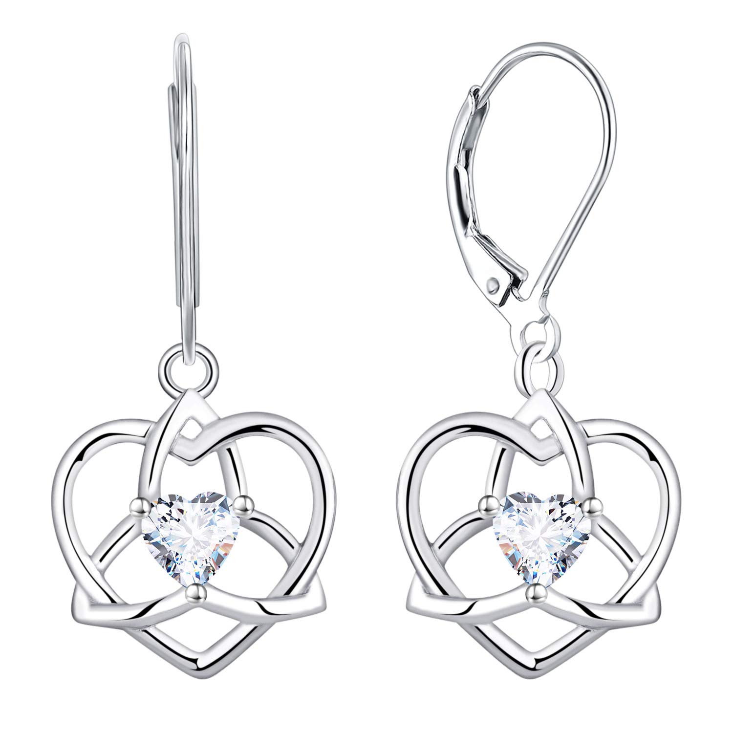 JO WISDOM 925 Sterling Silver Celtic Trinity Knot Drop Earrings for Women - Heart Triquetra Dangle Earrings with 3A Cubic Zirconia, Perfect for Weddings, Parties & Everyday Elegance